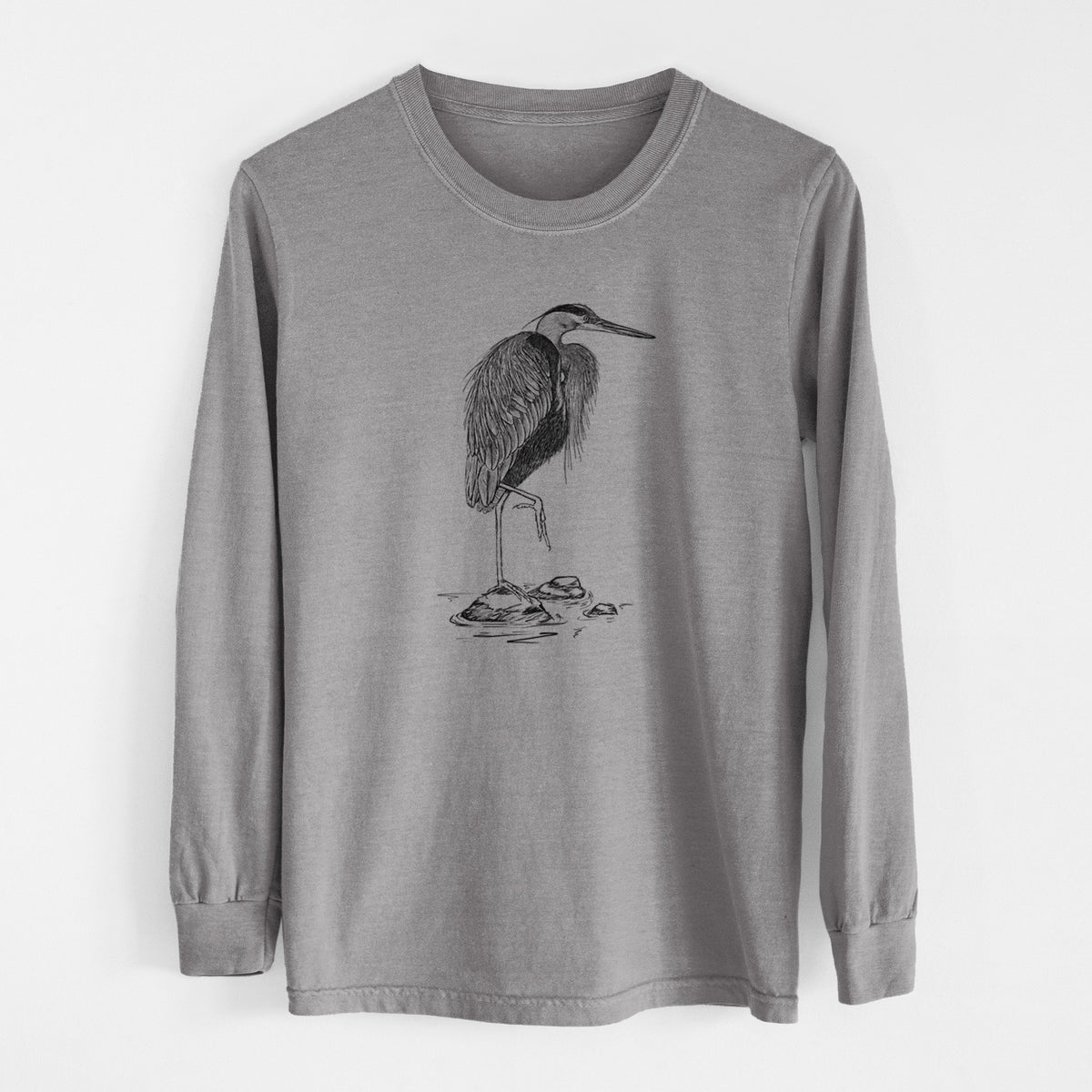 Ardea herodias - Great Blue Heron - Men&#39;s Heavyweight 100% Cotton Long Sleeve