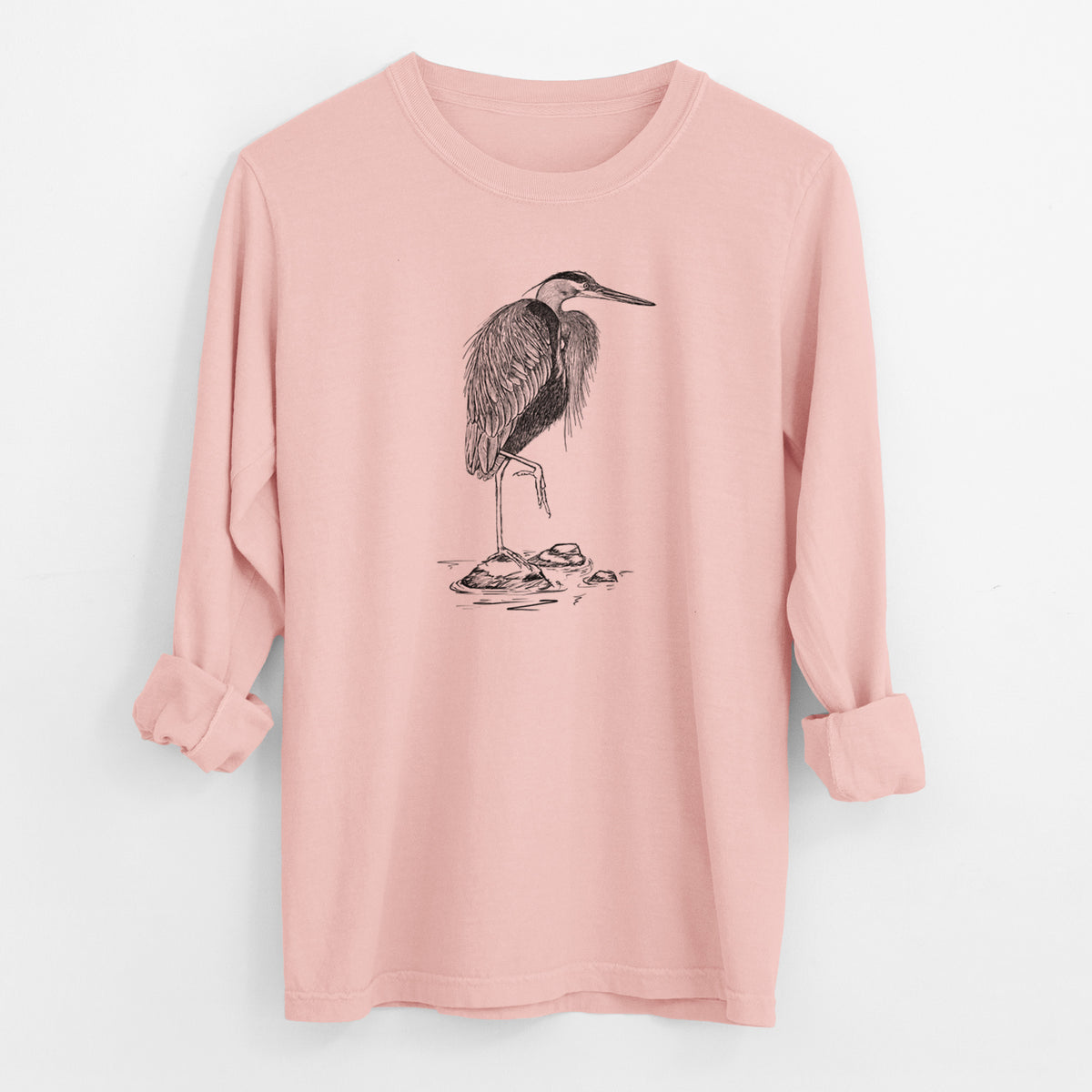 Ardea herodias - Great Blue Heron - Men&#39;s Heavyweight 100% Cotton Long Sleeve