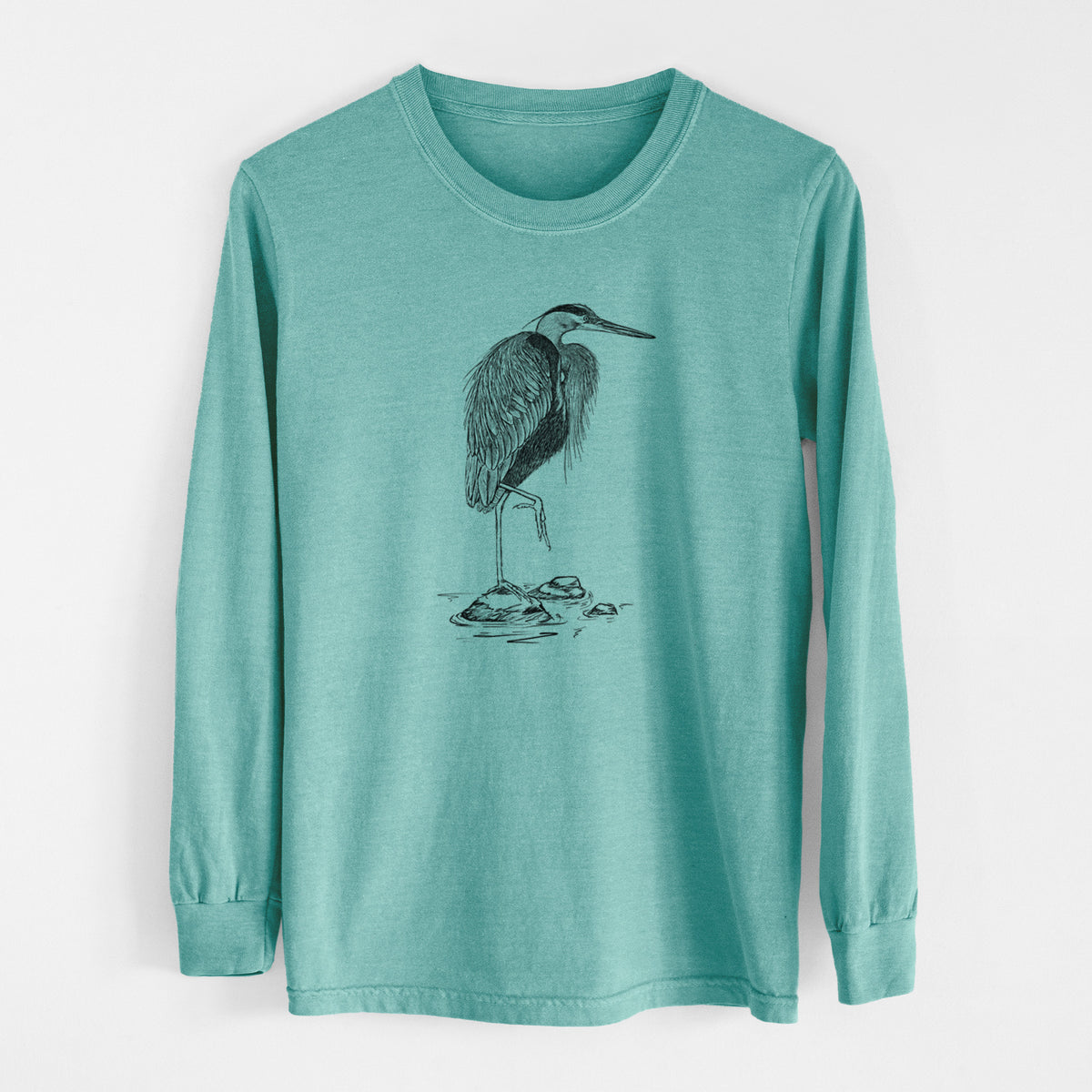 Ardea herodias - Great Blue Heron - Men&#39;s Heavyweight 100% Cotton Long Sleeve