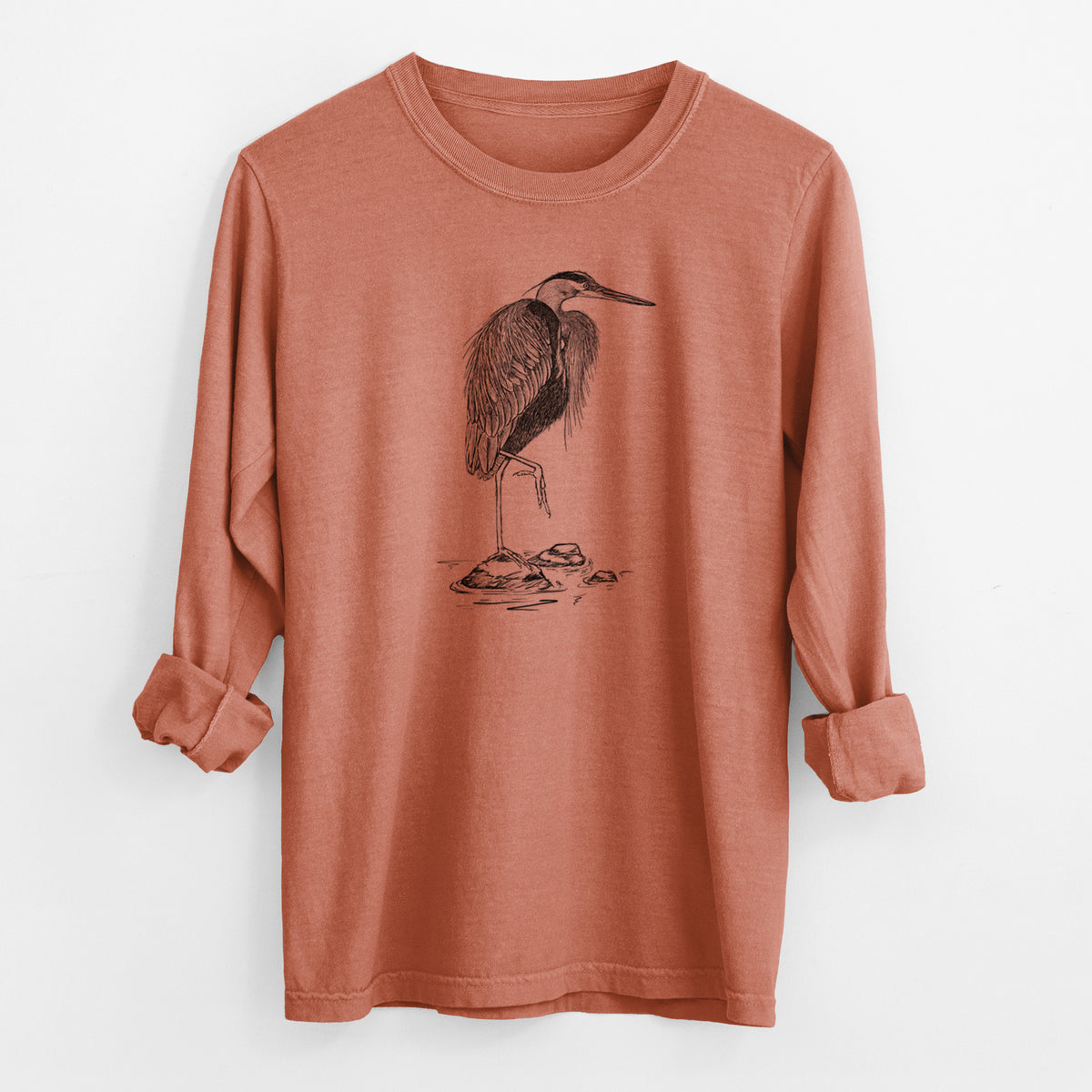 Ardea herodias - Great Blue Heron - Men&#39;s Heavyweight 100% Cotton Long Sleeve