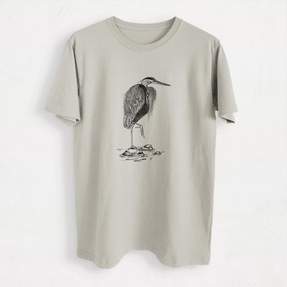 Ardea herodias - Great Blue Heron - Heavyweight Men&#39;s 100% Organic Cotton Tee