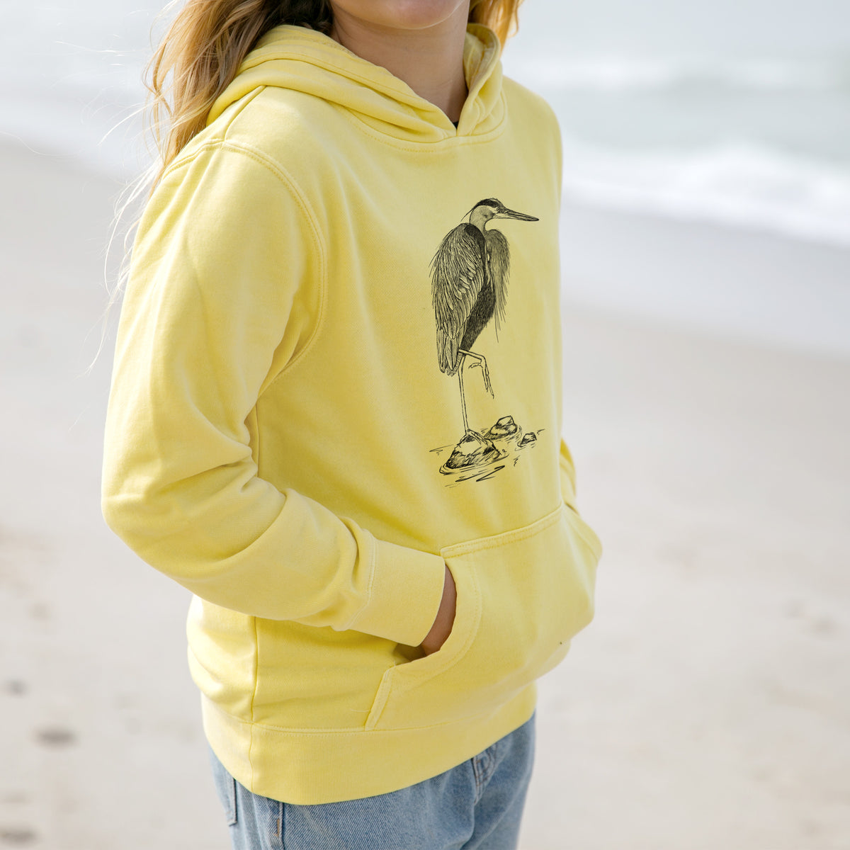 Ardea herodias - Great Blue Heron - Youth Pigment Dyed Hoodie