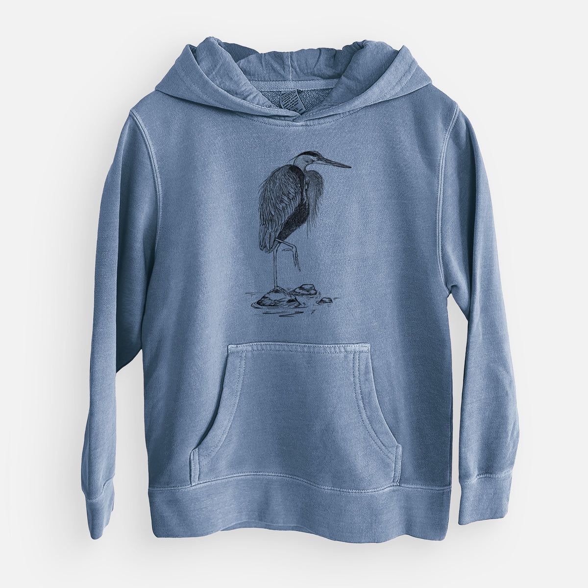 Ardea herodias - Great Blue Heron - Youth Pigment Dyed Hoodie