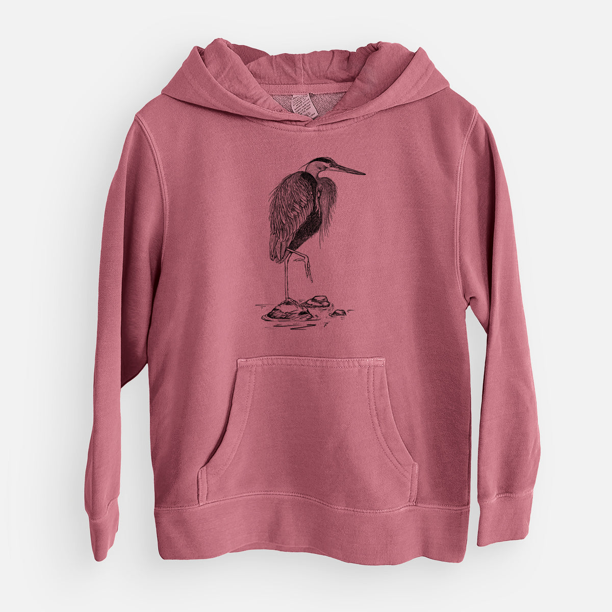 Ardea herodias - Great Blue Heron - Youth Pigment Dyed Hoodie