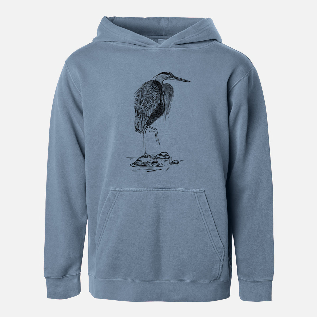 Ardea herodias - Great Blue Heron - Youth Pigment Dyed Hoodie