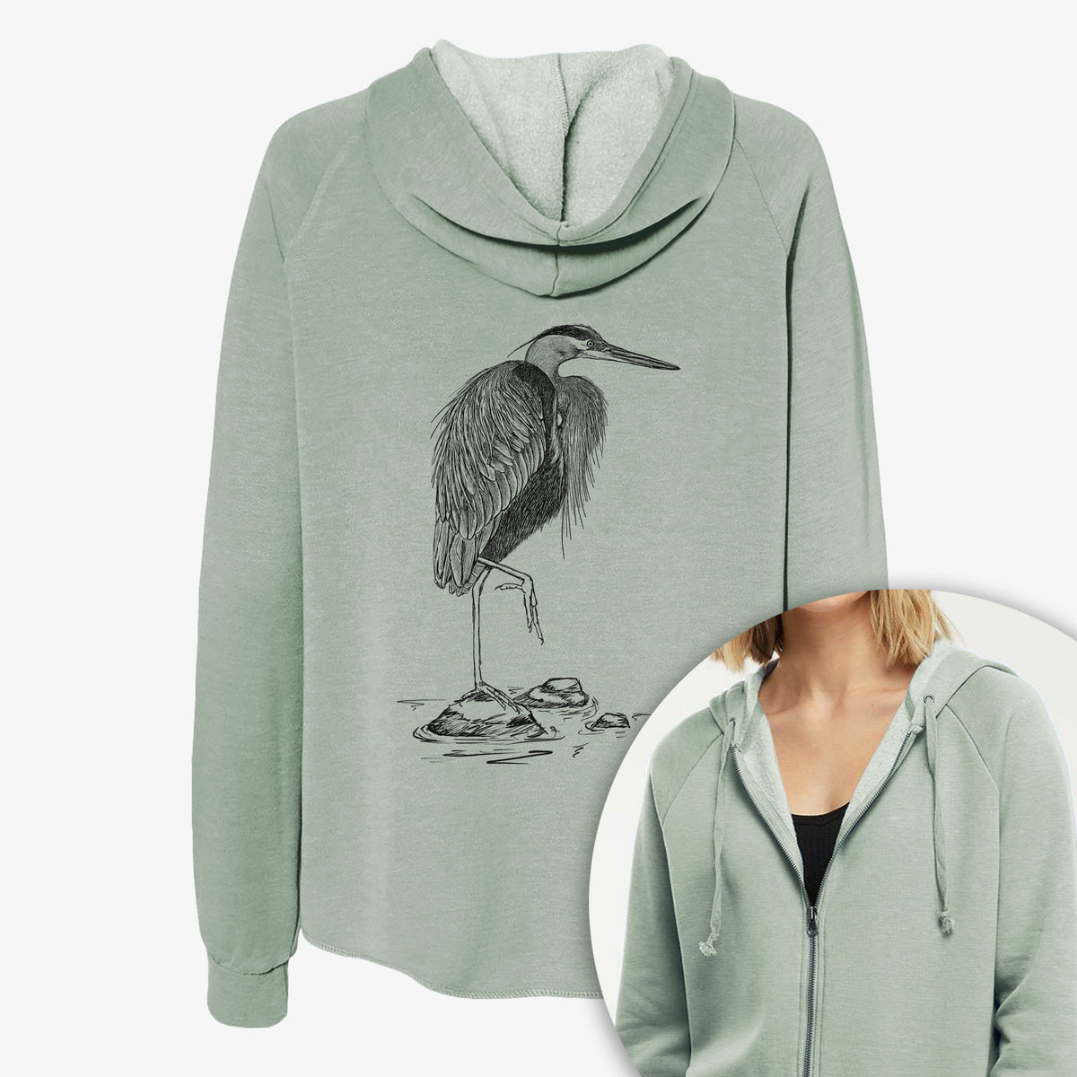 Ardea herodias - Great Blue Heron - Women's Cali Wave Zip-Up Sweatshirt
