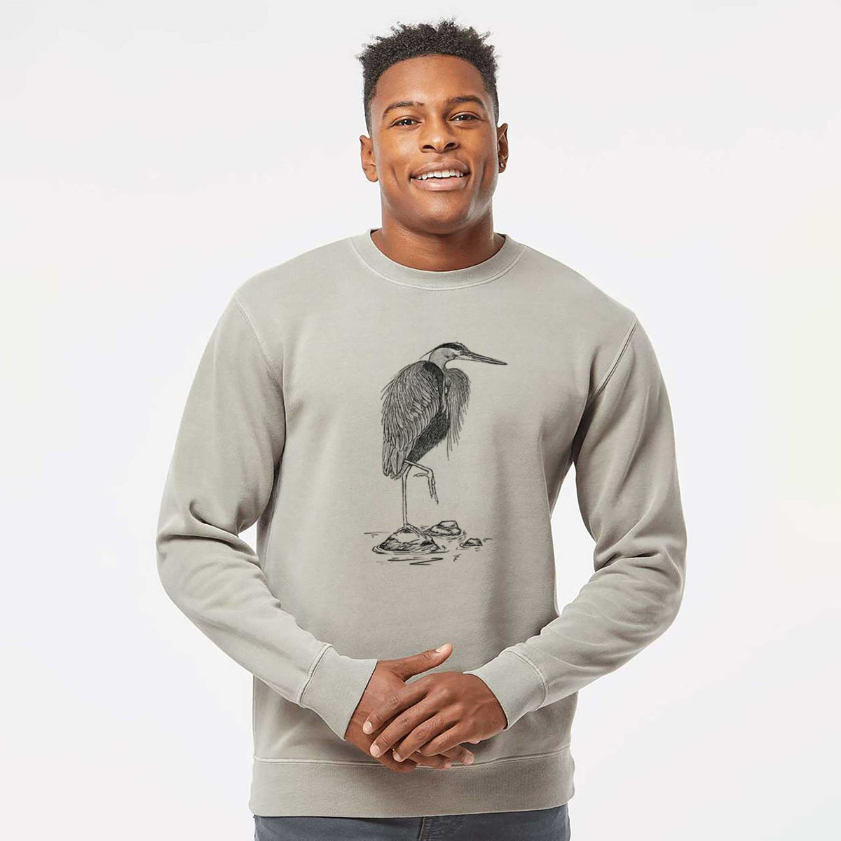 Ardea herodias - Great Blue Heron - Unisex Pigment Dyed Crew Sweatshirt