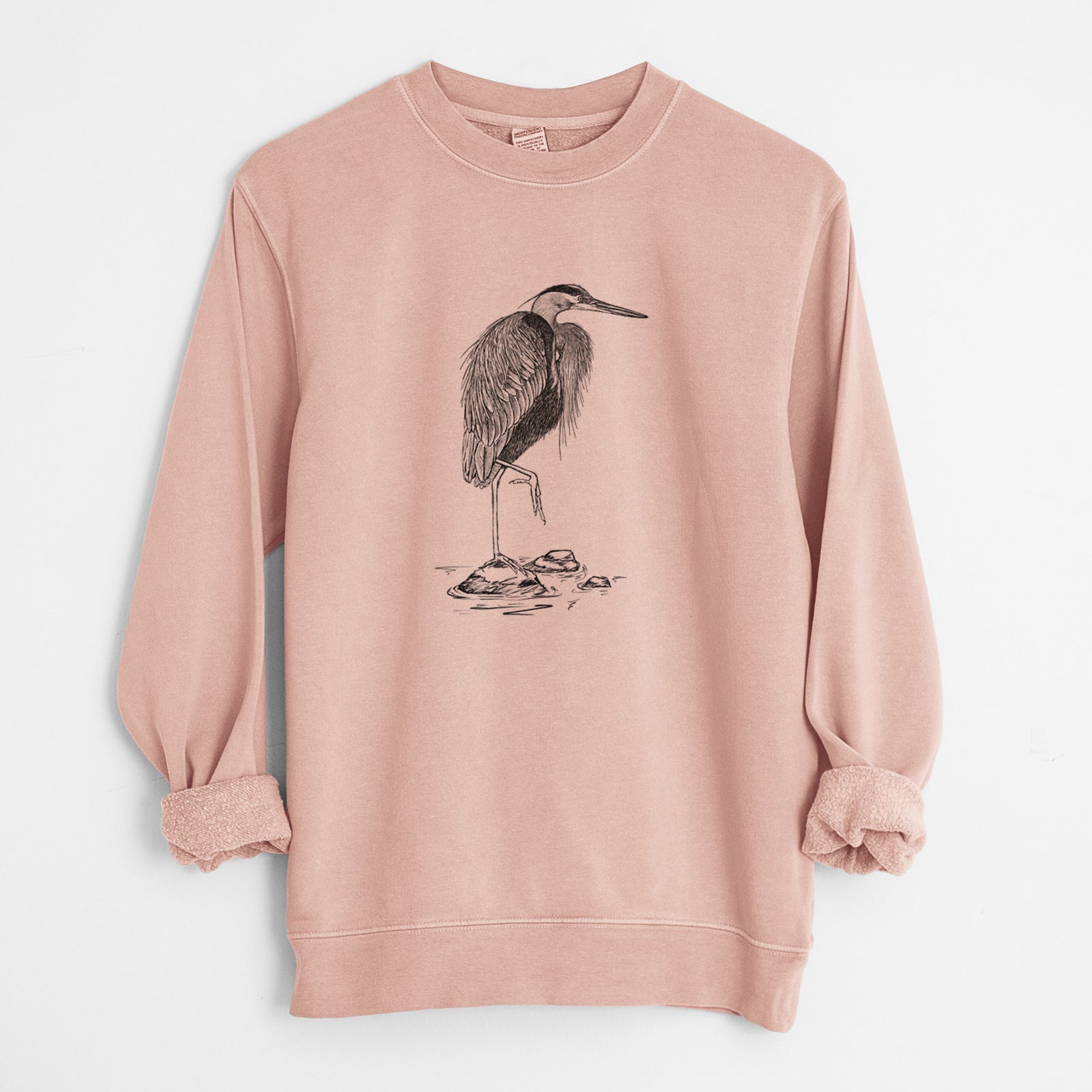 Ardea herodias - Great Blue Heron - Unisex Pigment Dyed Crew Sweatshirt in Dusty Pink