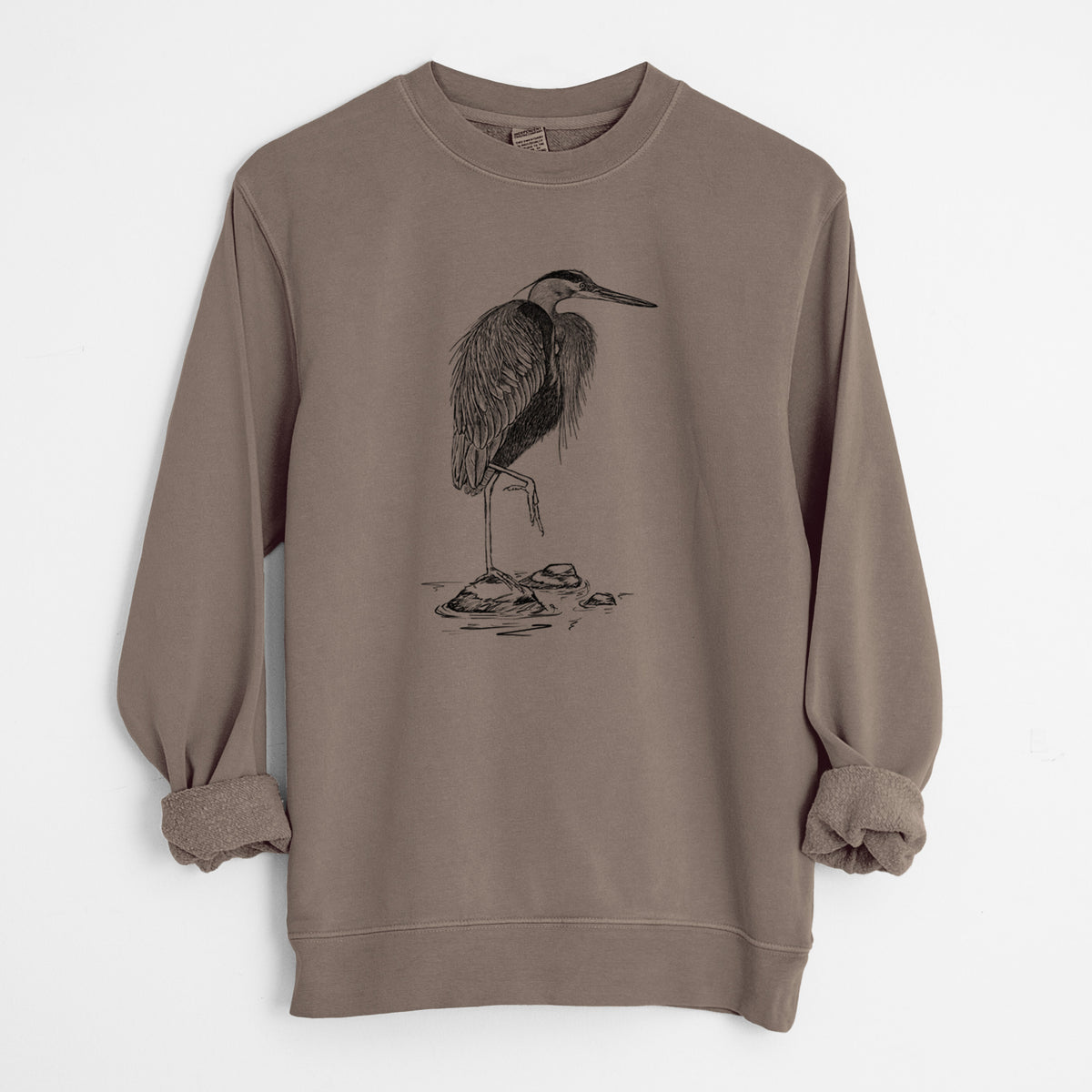 Ardea herodias - Great Blue Heron - Unisex Pigment Dyed Crew Sweatshirt in Espresso Brown Color