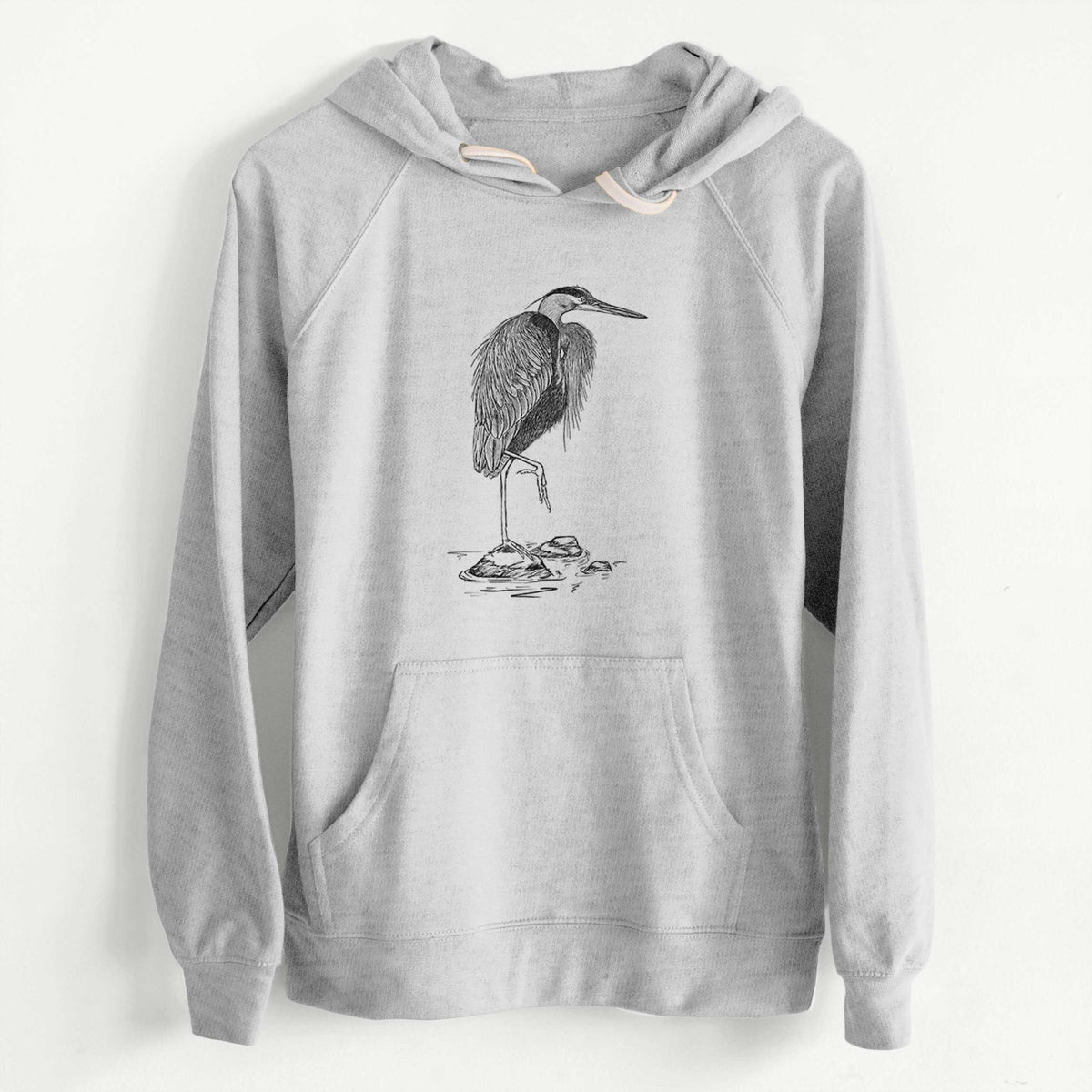 CLEARANCE - Ardea herodias - Great Blue Heron  - Unisex Slim Fit Loopback Terry Hoodie