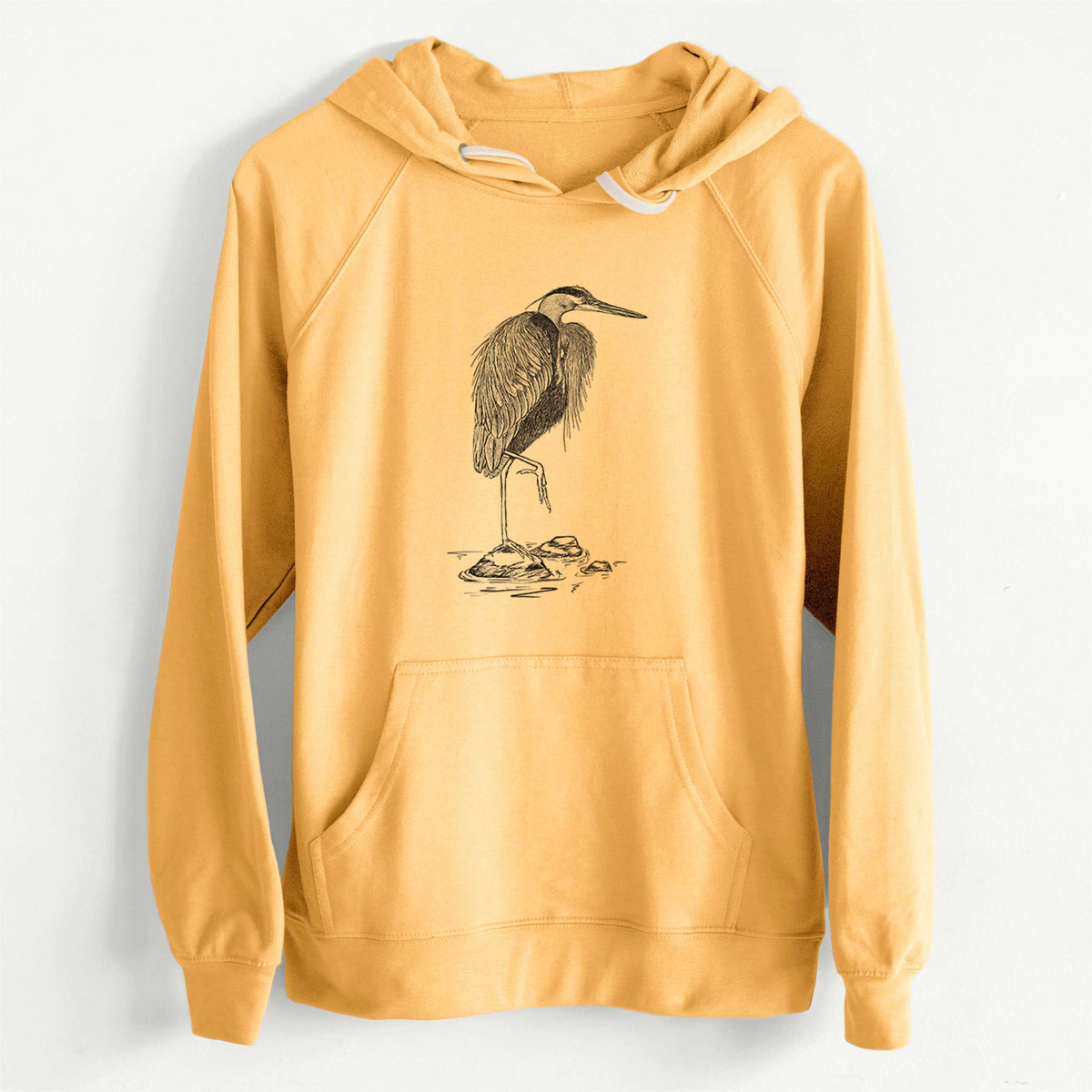 CLEARANCE - Ardea herodias - Great Blue Heron  - Unisex Slim Fit Loopback Terry Hoodie