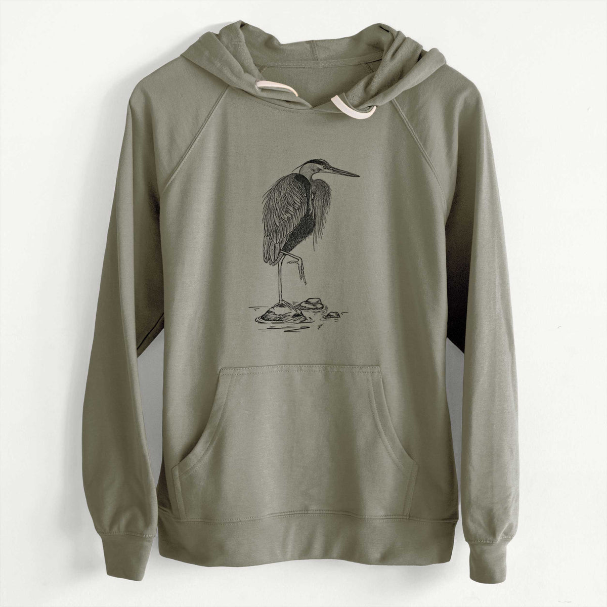 CLEARANCE - Ardea herodias - Great Blue Heron  - Unisex Slim Fit Loopback Terry Hoodie