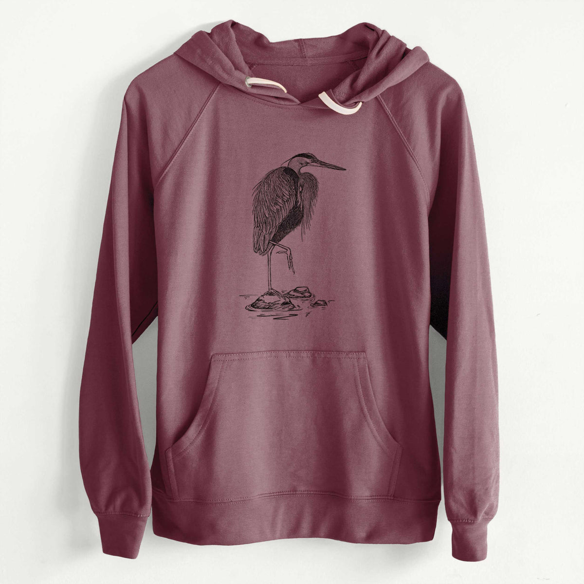 CLEARANCE - Ardea herodias - Great Blue Heron  - Unisex Slim Fit Loopback Terry Hoodie