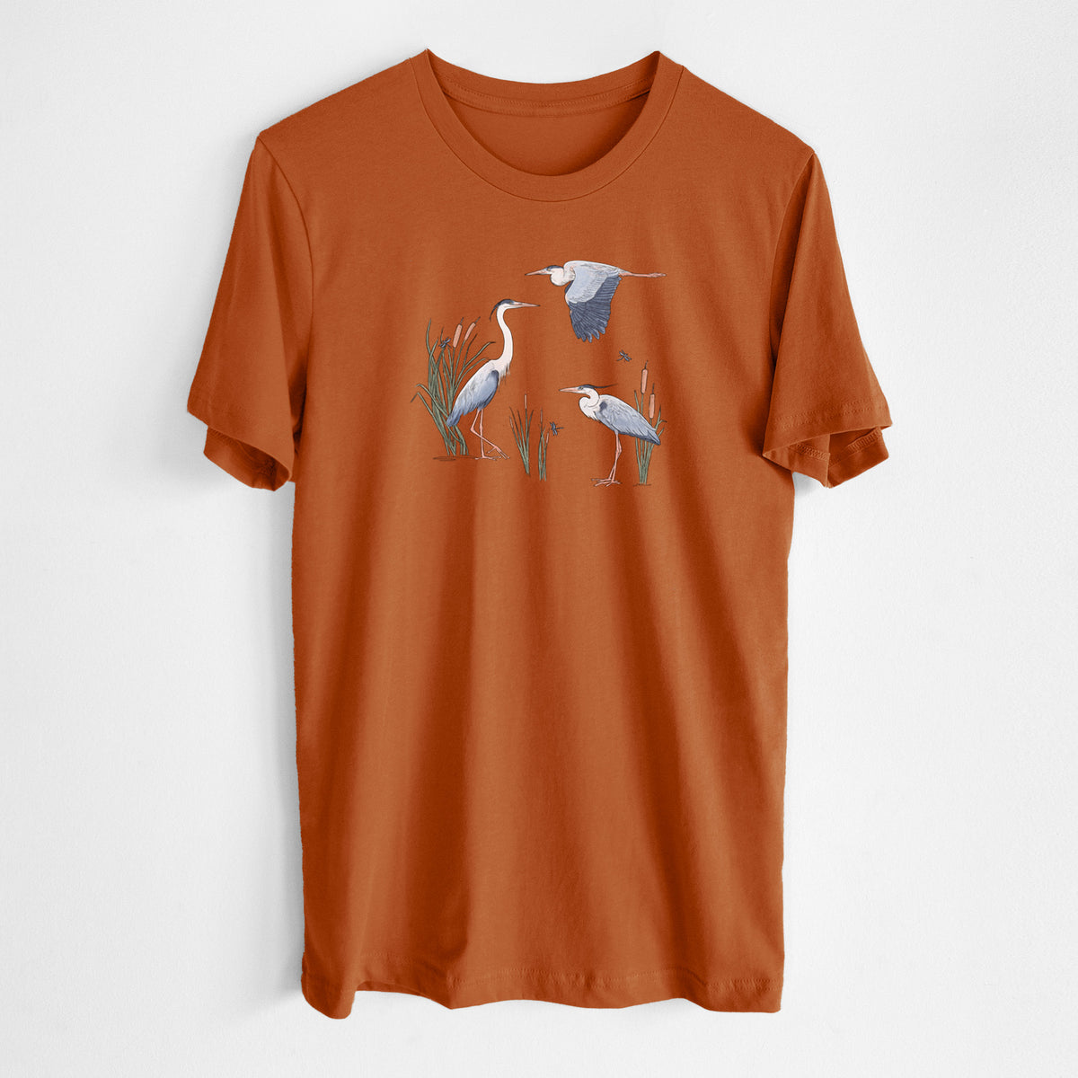 Great Blue Herons in the Cattails - Lightweight 100% Cotton Unisex Crewneck