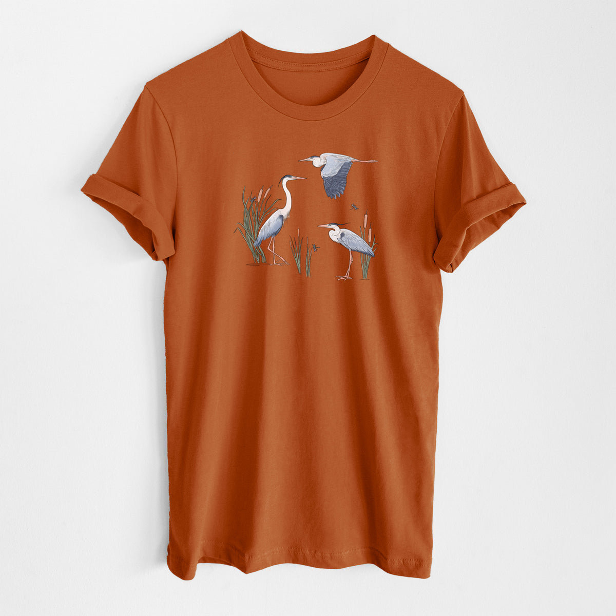 Great Blue Herons in the Cattails - Lightweight 100% Cotton Unisex Crewneck