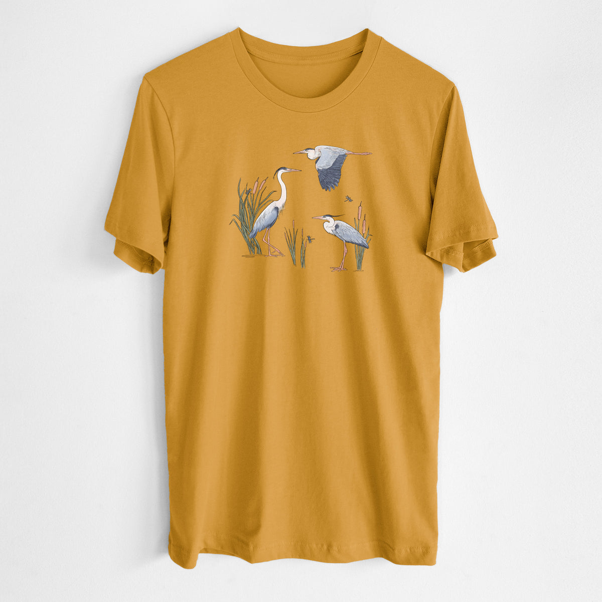 Great Blue Herons in the Cattails - Lightweight 100% Cotton Unisex Crewneck