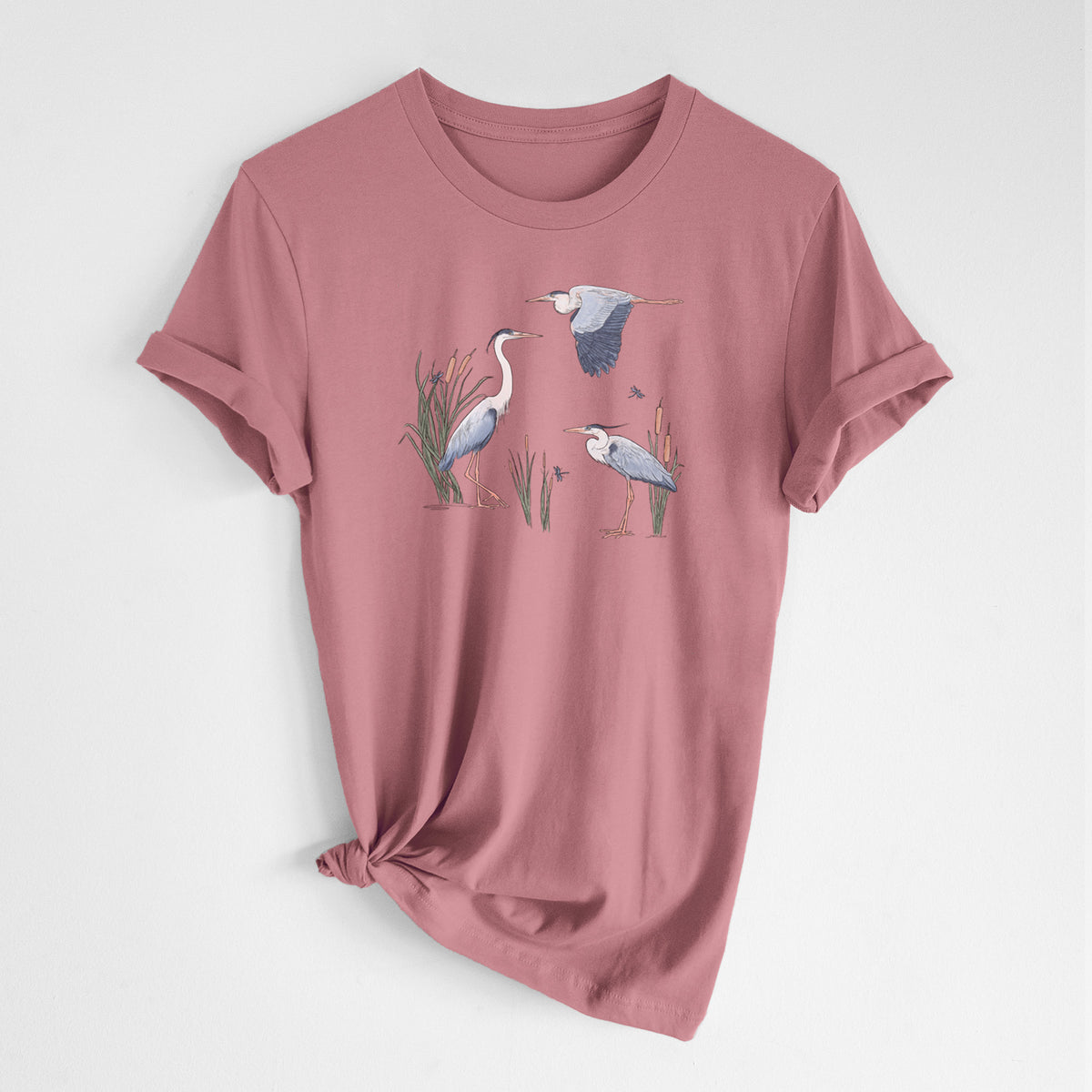 Great Blue Herons in the Cattails - Lightweight 100% Cotton Unisex Crewneck