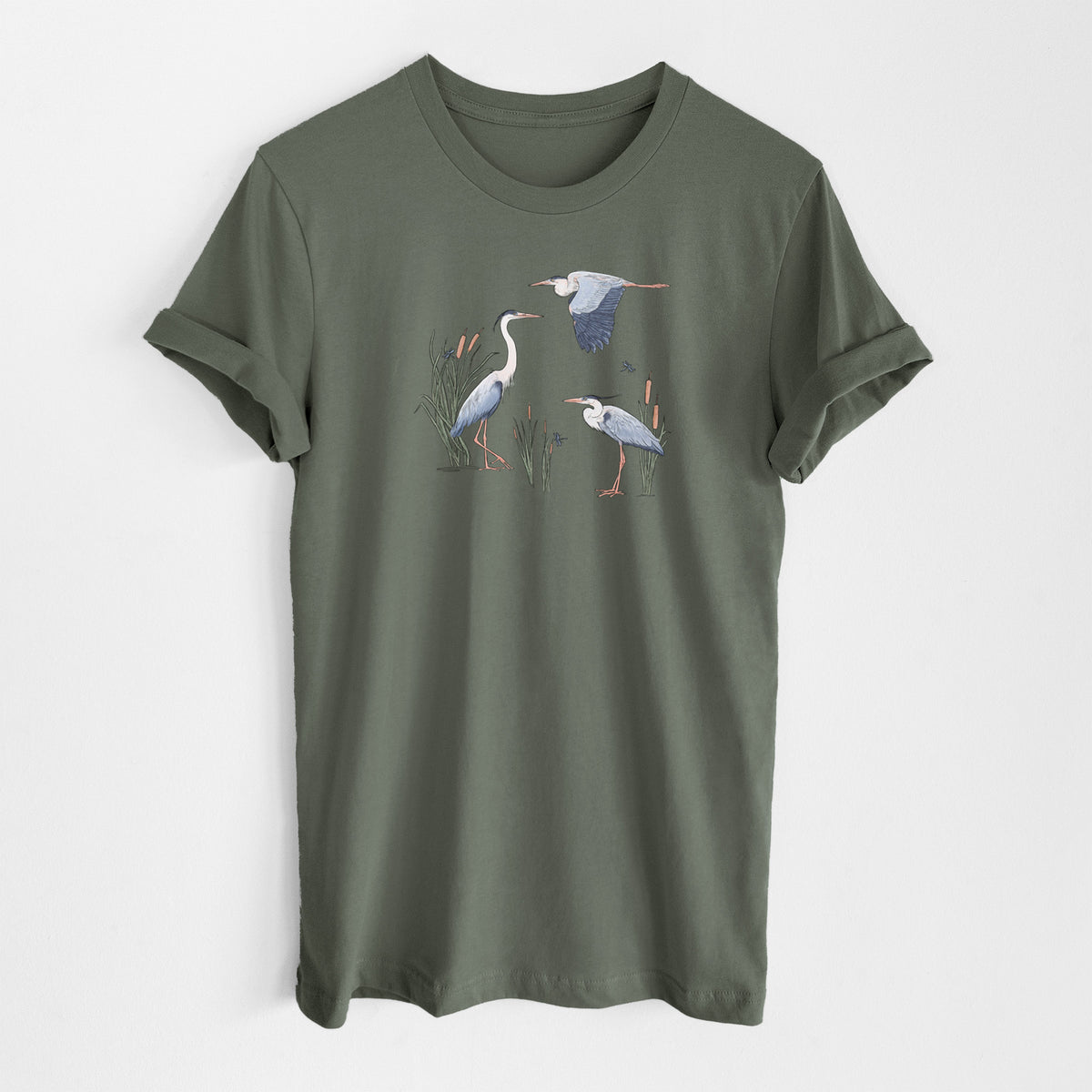 Great Blue Herons in the Cattails - Lightweight 100% Cotton Unisex Crewneck