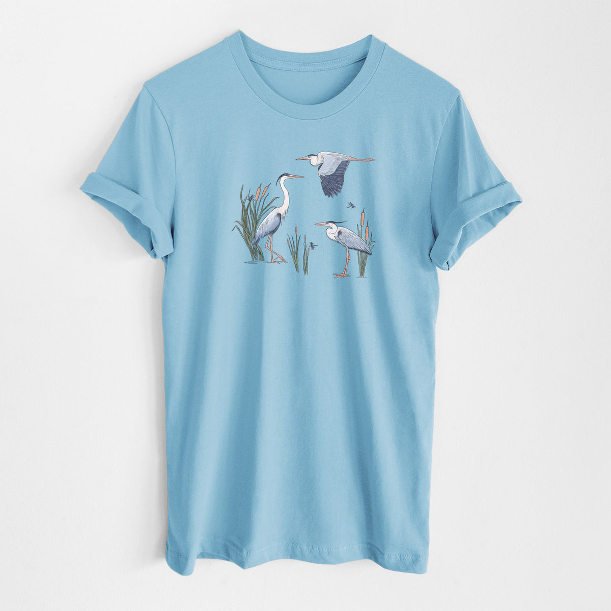 Great Blue Herons in the Cattails - Lightweight 100% Cotton Unisex Crewneck