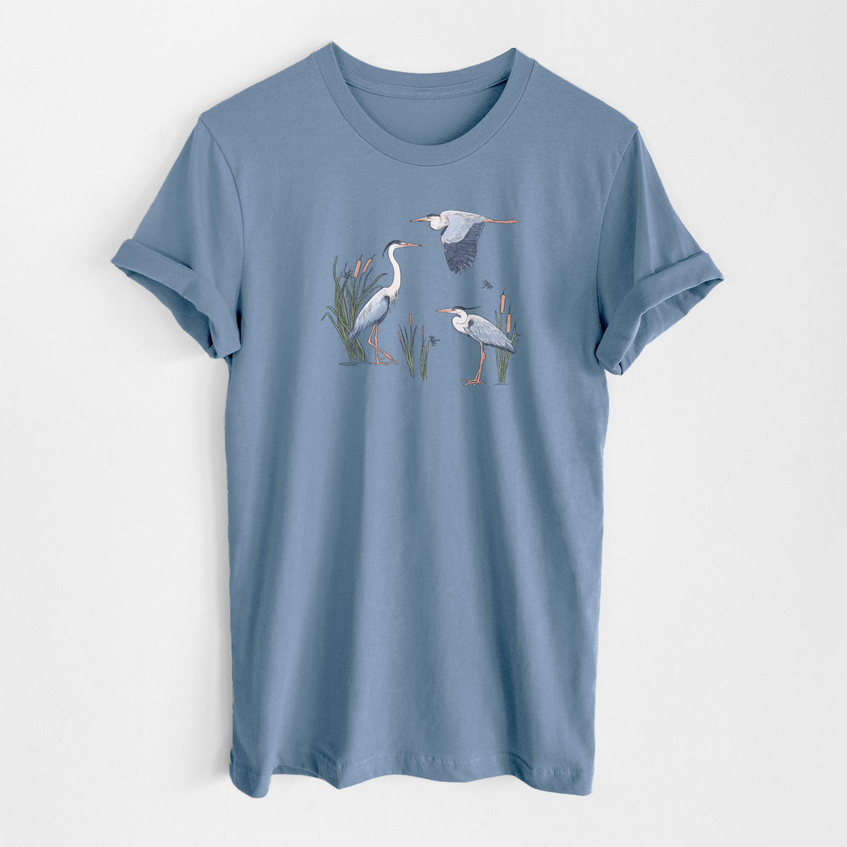 Great Blue Herons in the Cattails - Lightweight 100% Cotton Unisex Crewneck
