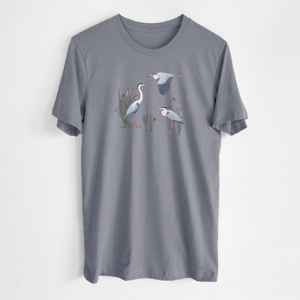 Great Blue Herons in the Cattails - Lightweight 100% Cotton Unisex Crewneck