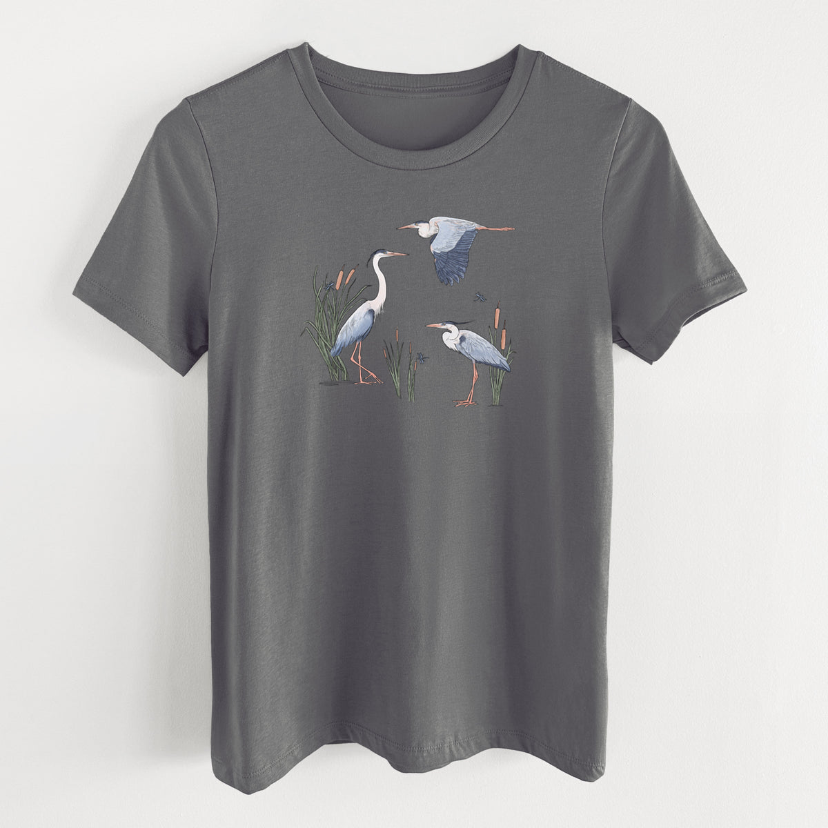 Great Blue Herons in the Cattails - Women's Lightweight Relaxed Fit 100% Cotton Crewneck
