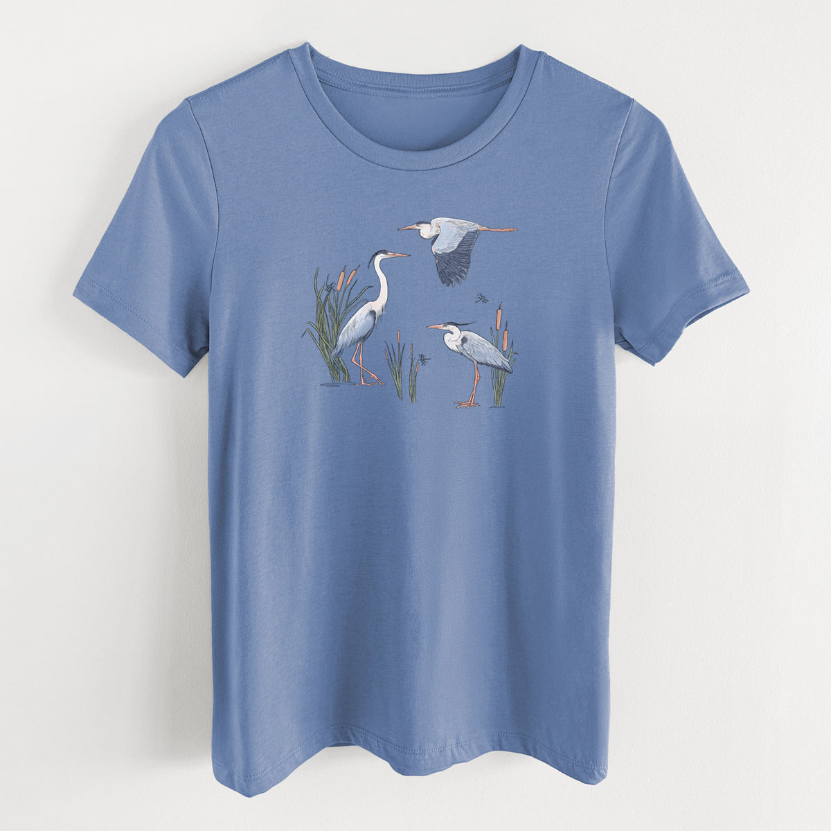 Great Blue Herons in the Cattails - Women's Lightweight Relaxed Fit 100% Cotton Crewneck