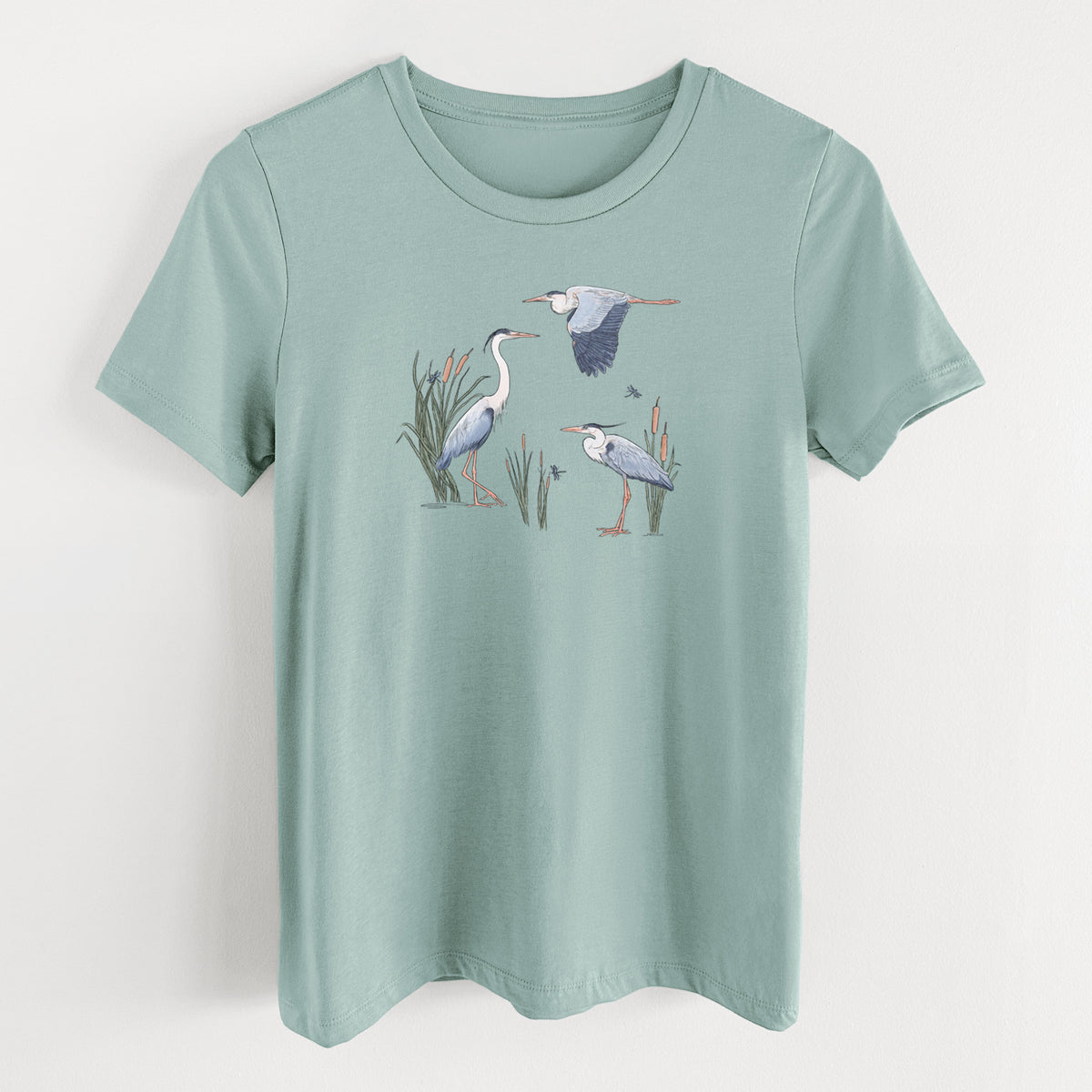 Great Blue Herons in the Cattails - Women's Lightweight Relaxed Fit 100% Cotton Crewneck