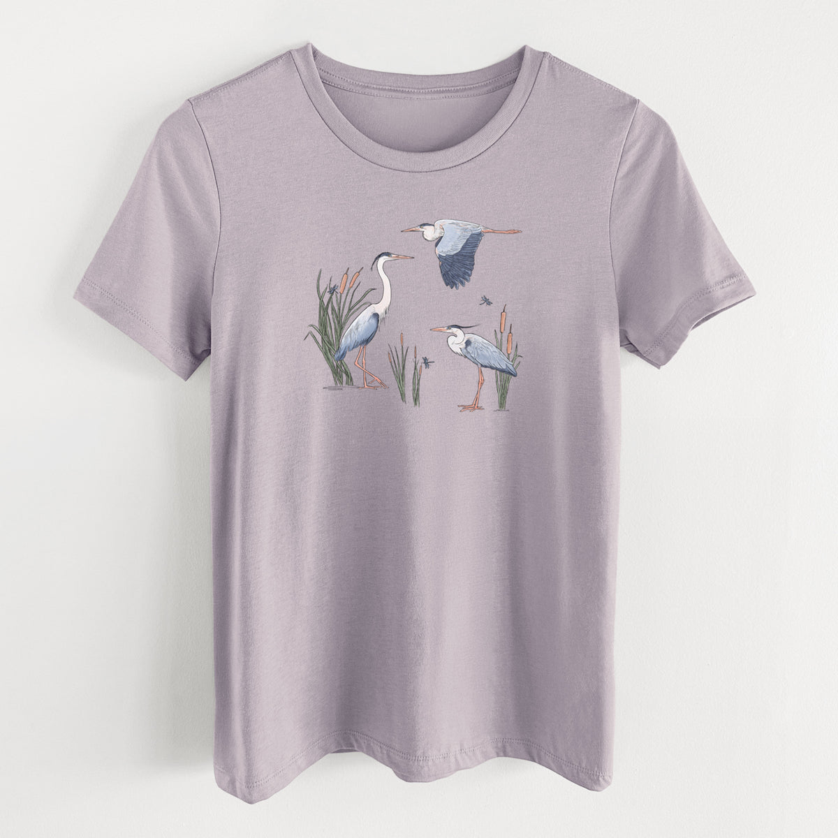 Great Blue Herons in the Cattails - Women's Lightweight Relaxed Fit 100% Cotton Crewneck