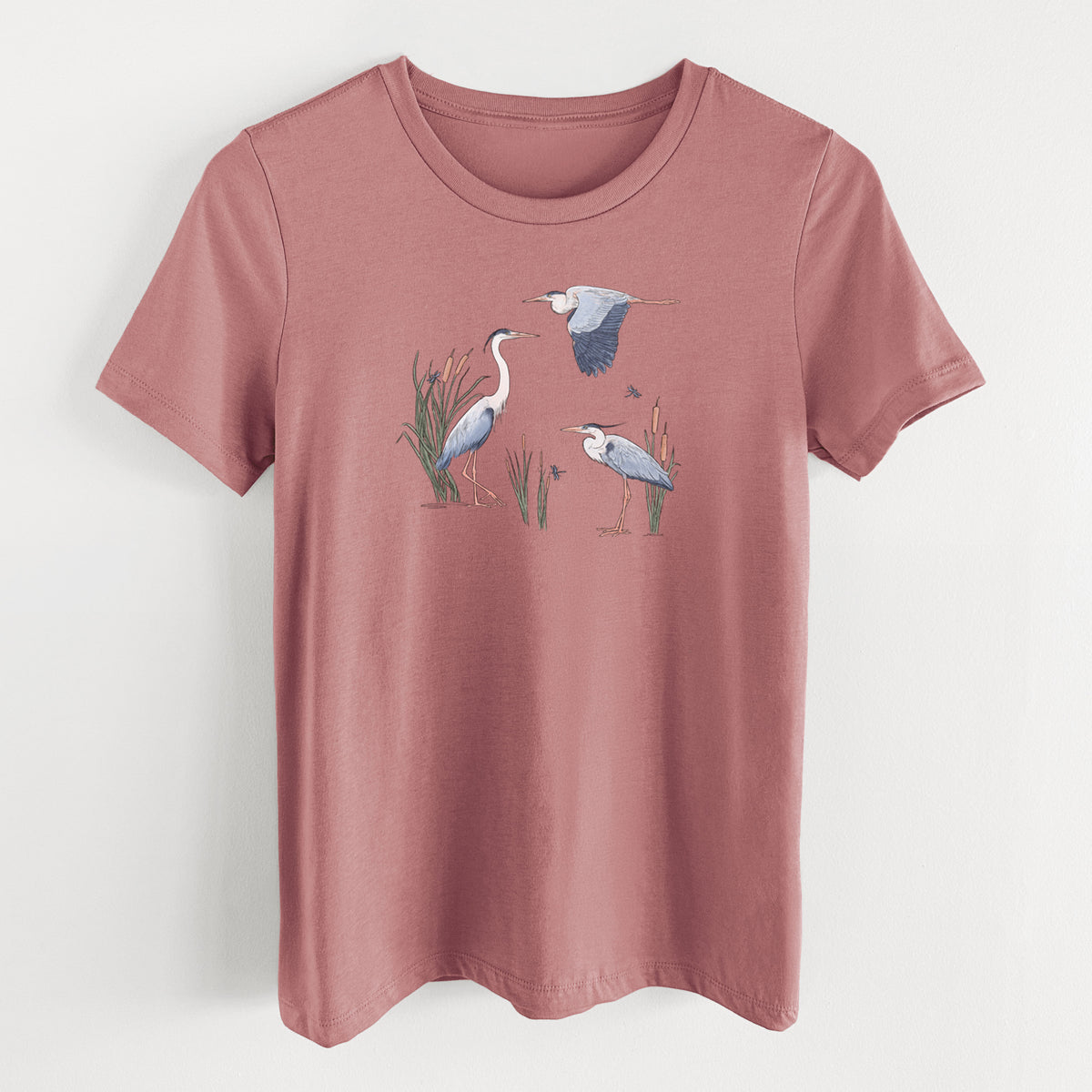 Great Blue Herons in the Cattails - Women's Lightweight Relaxed Fit 100% Cotton Crewneck