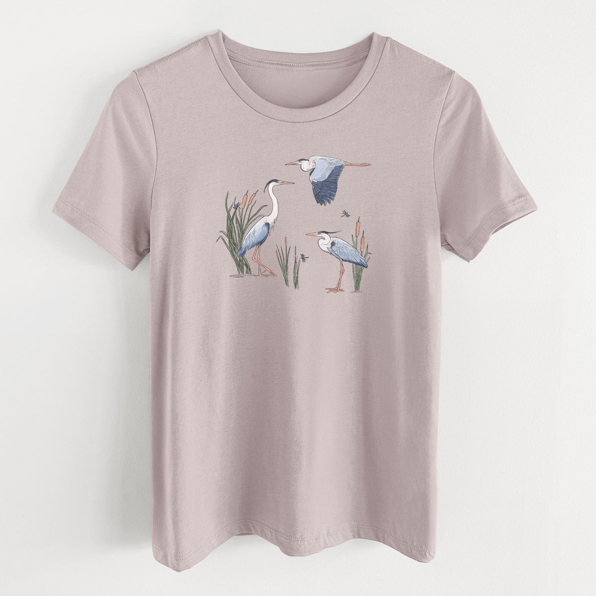 Great Blue Herons in the Cattails - Women's Lightweight Relaxed Fit 100% Cotton Crewneck
