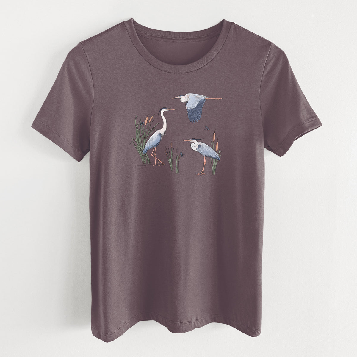 Great Blue Herons in the Cattails - Women's Lightweight Relaxed Fit 100% Cotton Crewneck