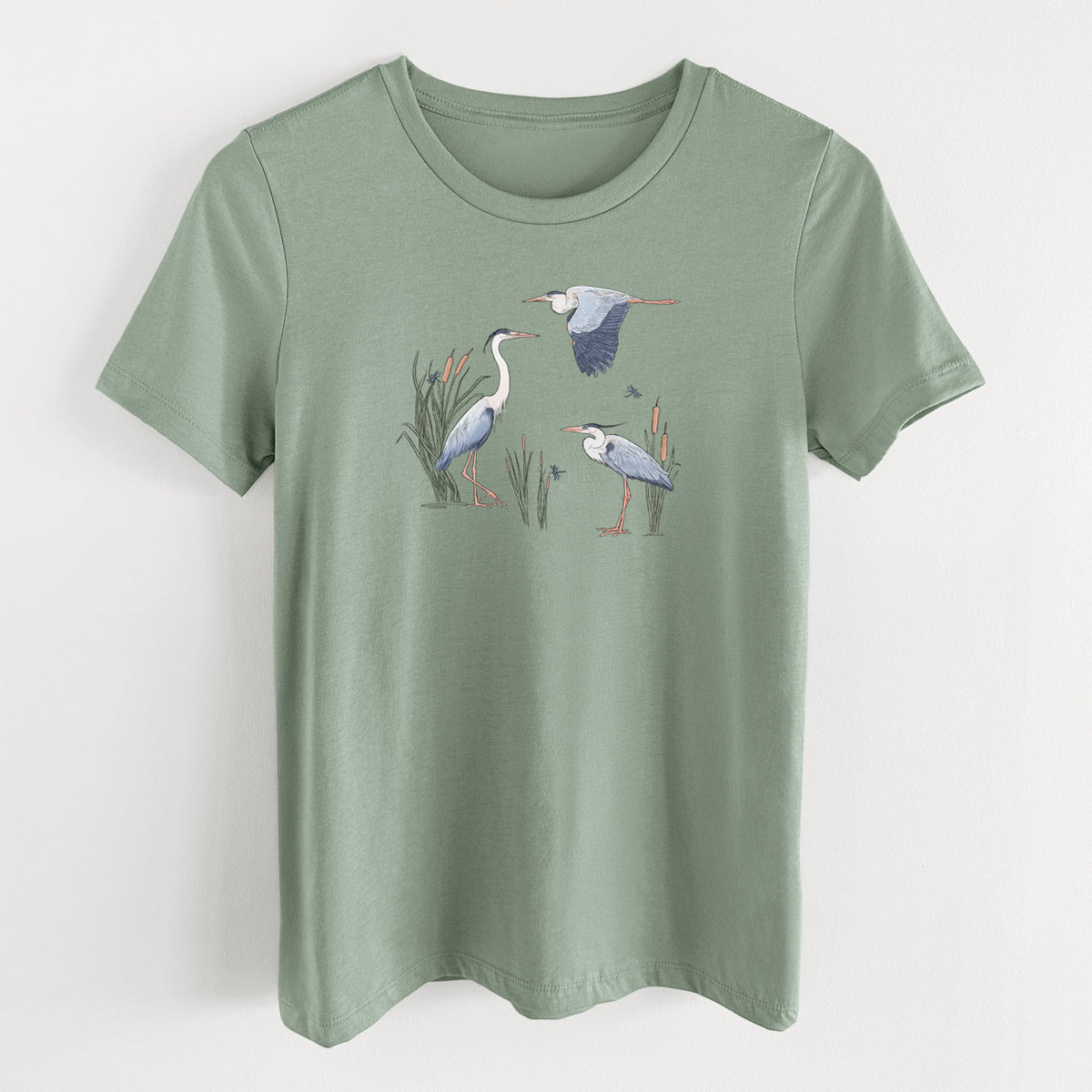 Great Blue Herons in the Cattails - Women's Lightweight Relaxed Fit 100% Cotton Crewneck