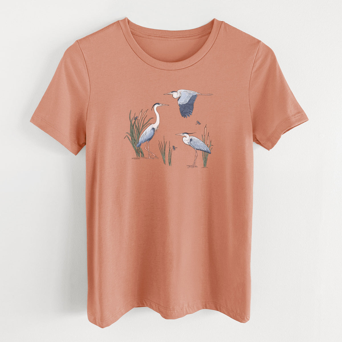 Great Blue Herons in the Cattails - Women's Lightweight Relaxed Fit 100% Cotton Crewneck