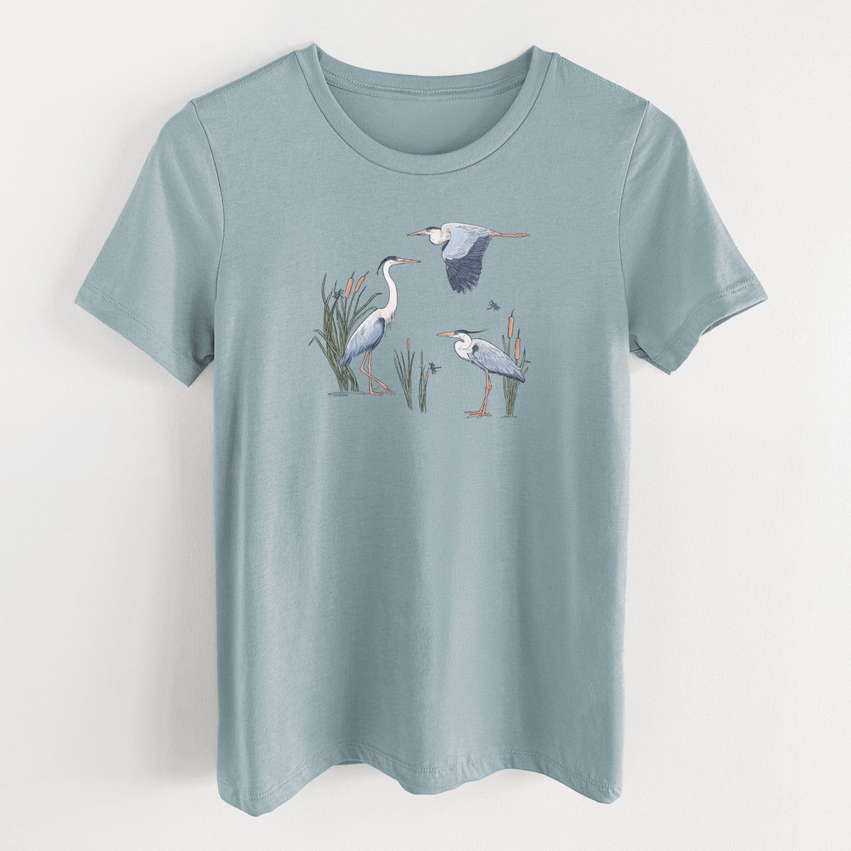 Great Blue Herons in the Cattails - Women's Lightweight Relaxed Fit 100% Cotton Crewneck
