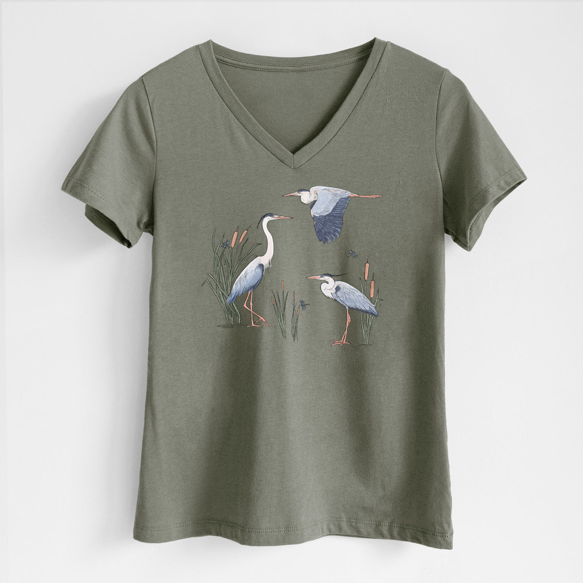 Great Blue Herons in the Cattails - Women's Lightweight Relaxed Fit 100% Cotton V-neck