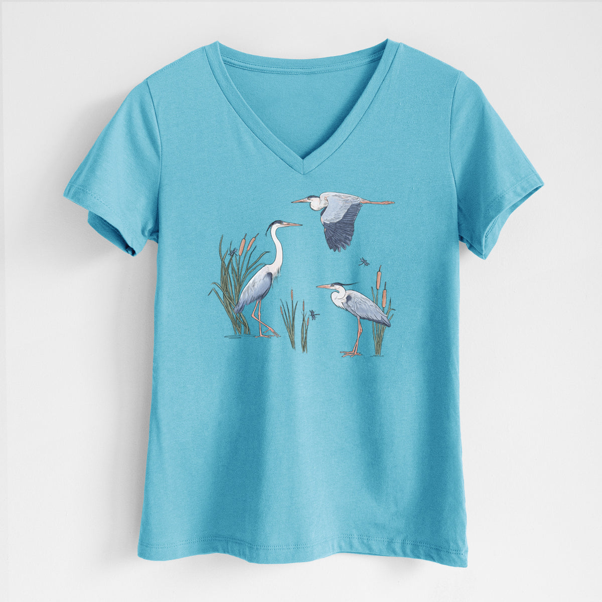 Great Blue Herons in the Cattails - Women's Lightweight Relaxed Fit 100% Cotton V-neck
