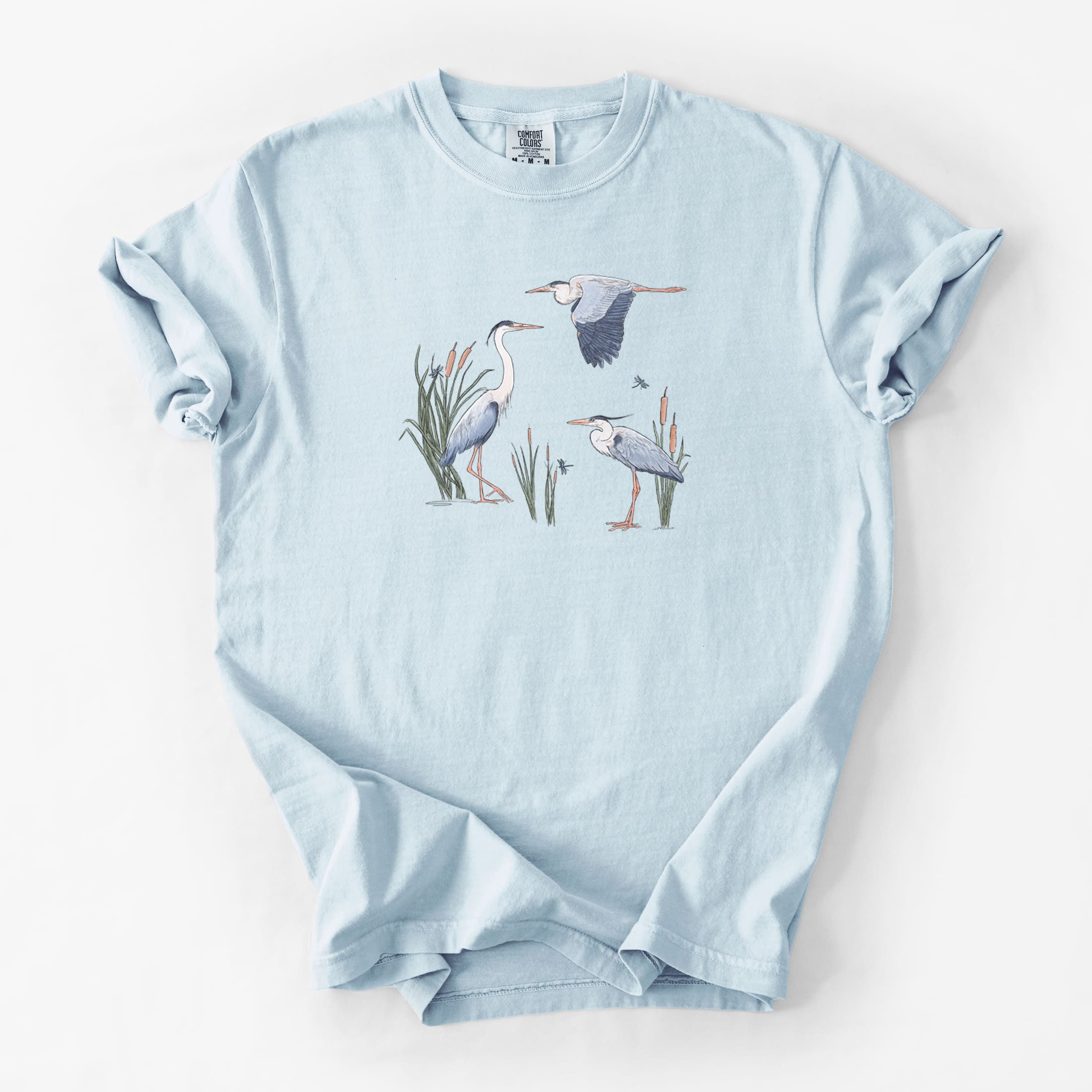Great Blue Herons in the Cattails - Unisex Comfort Colors Garment-Dyed Heavyweight T-shirt
