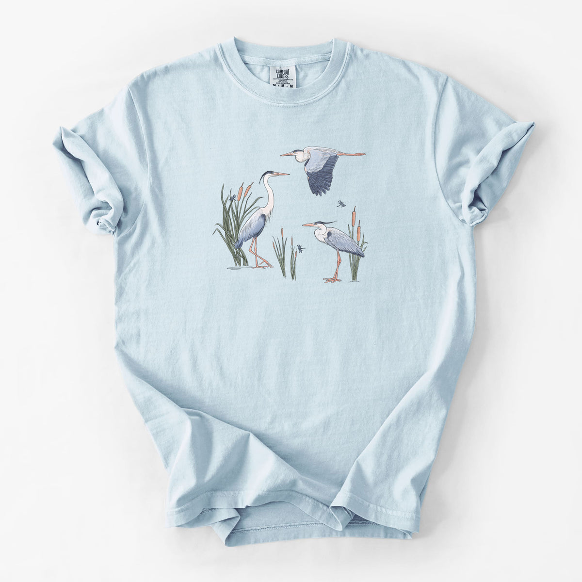Great Blue Herons in the Cattails - Unisex Comfort Colors Garment-Dyed Heavyweight T-shirt