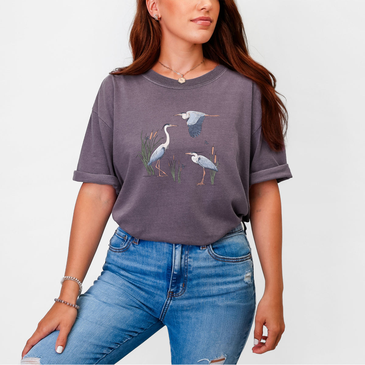 Great Blue Herons in the Cattails - Unisex Comfort Colors Garment-Dyed Heavyweight T-shirt