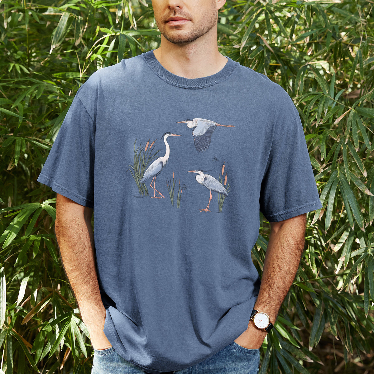 Great Blue Herons in the Cattails - Unisex Comfort Colors Garment-Dyed Heavyweight T-shirt
