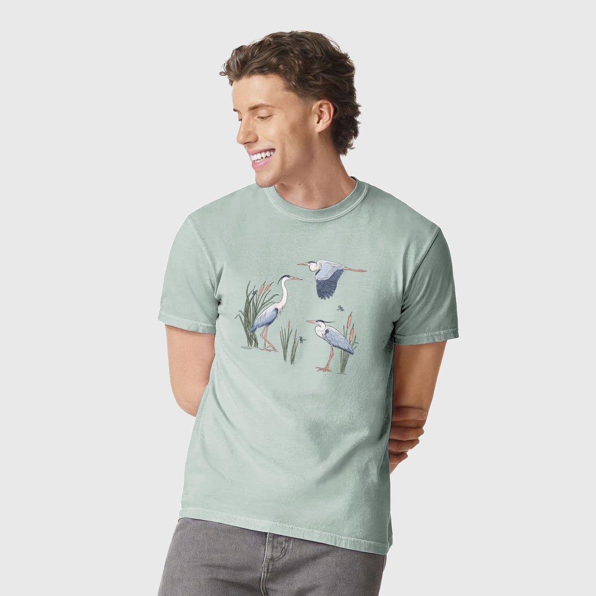Great Blue Herons in the Cattails - Unisex Comfort Colors Garment-Dyed Heavyweight T-shirt