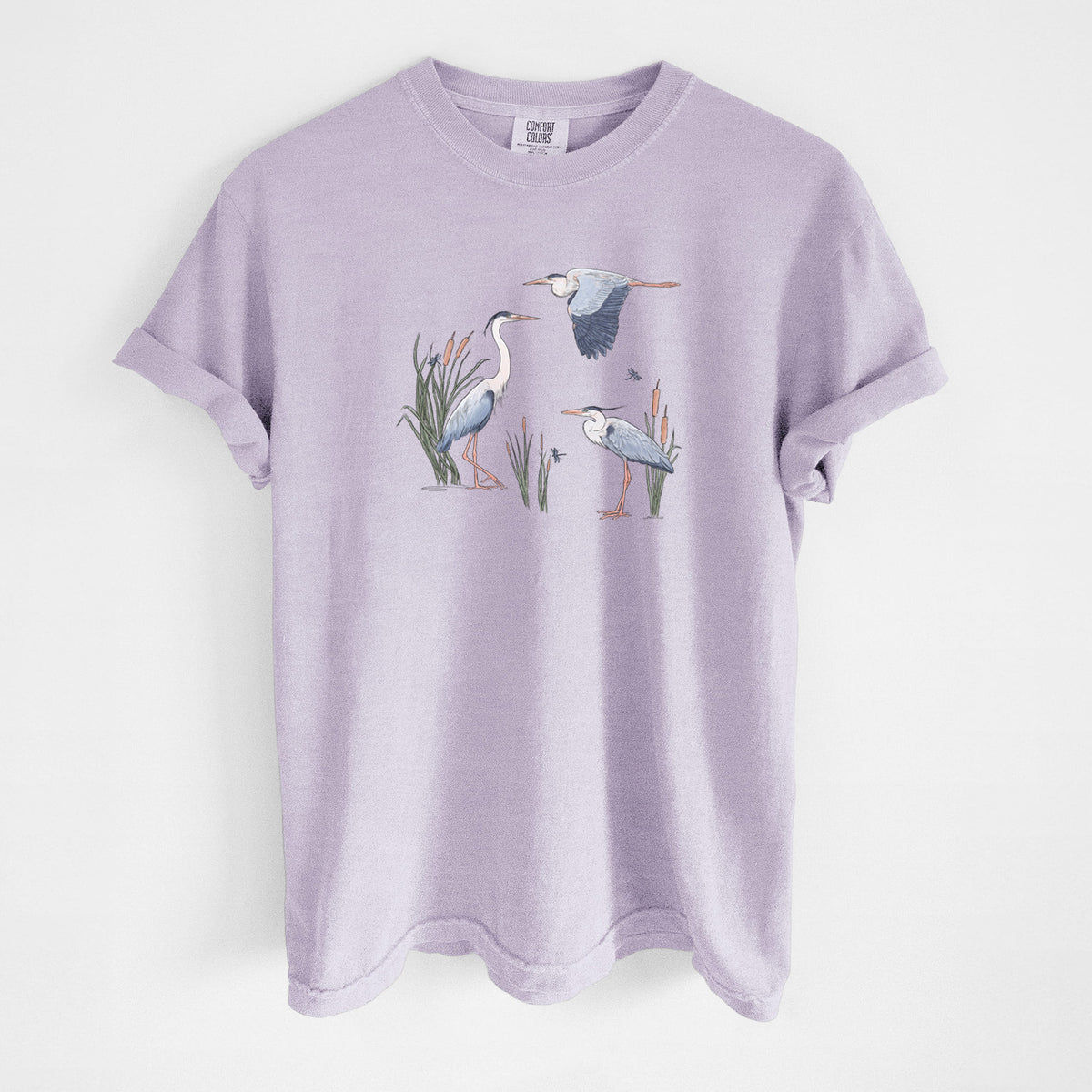 Great Blue Herons in the Cattails - Unisex Comfort Colors Garment-Dyed Heavyweight T-shirt