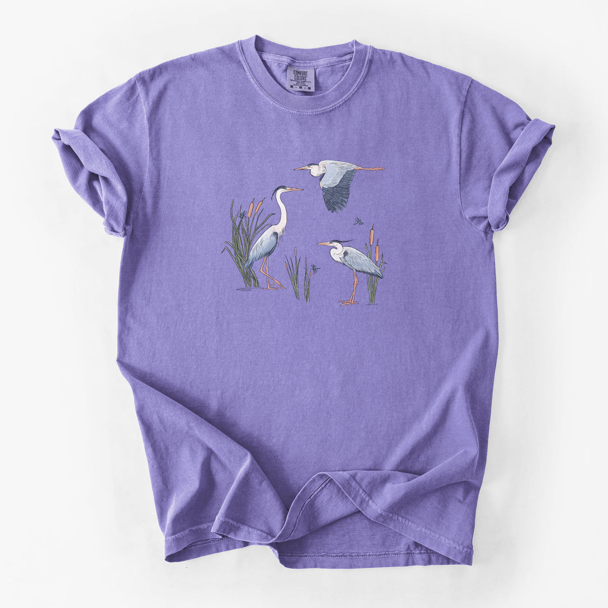 Great Blue Herons in the Cattails - Unisex Comfort Colors Garment-Dyed Heavyweight T-shirt