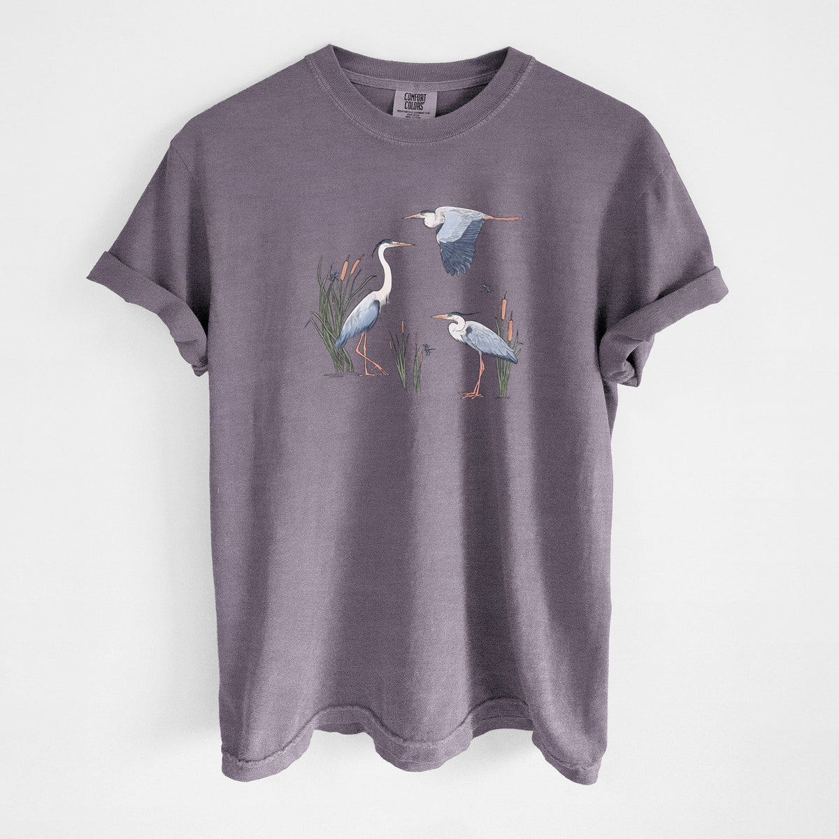 Great Blue Herons in the Cattails - Unisex Comfort Colors Garment-Dyed Heavyweight T-shirt