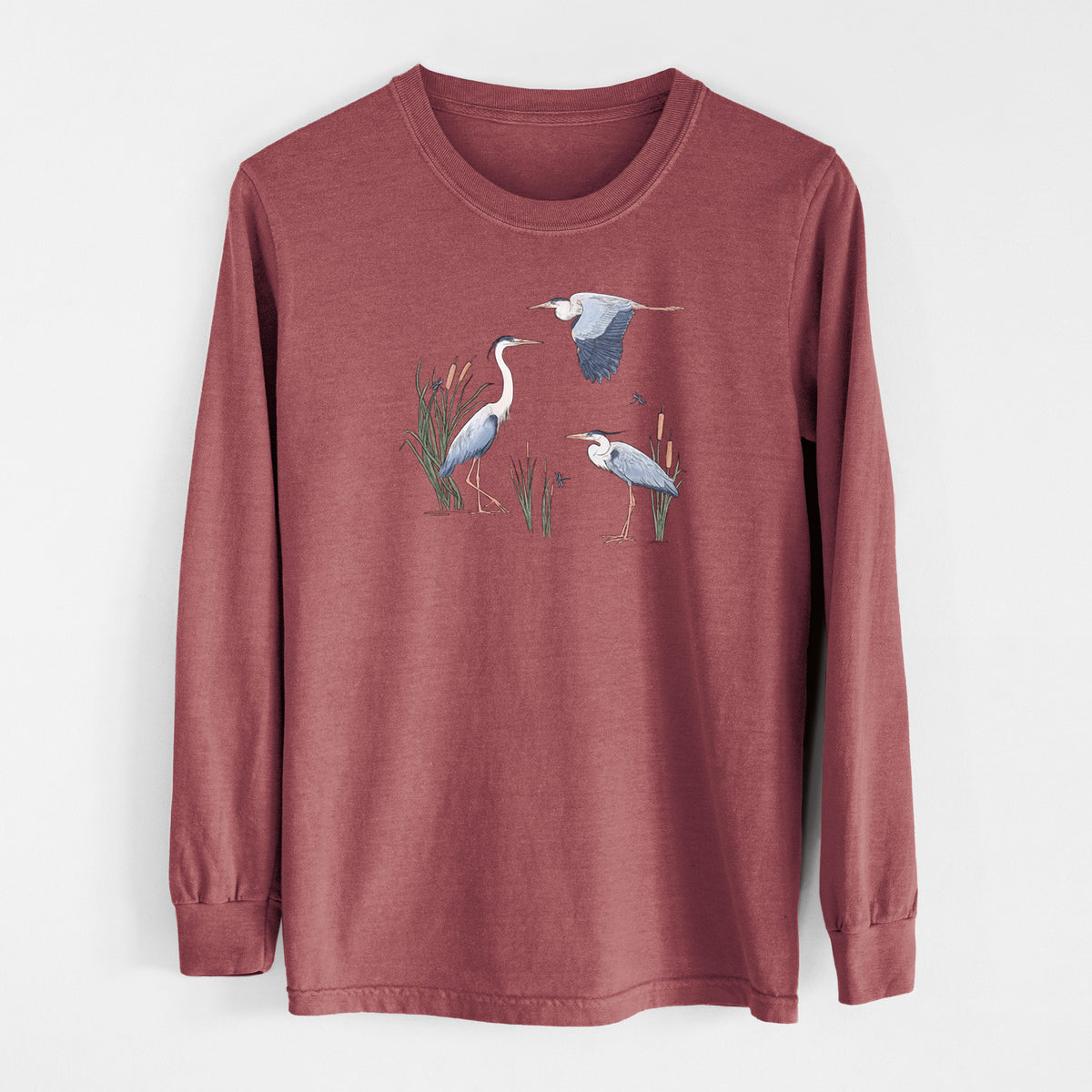 Great Blue Herons in the Cattails - Unisex Comfort Colors 100% Cotton Long Sleeve
