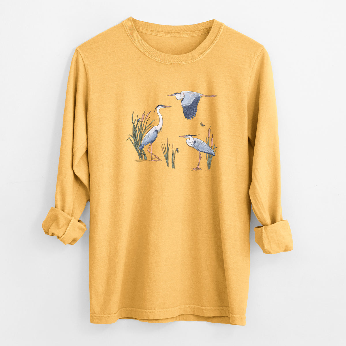Great Blue Herons in the Cattails - Unisex Comfort Colors 100% Cotton Long Sleeve