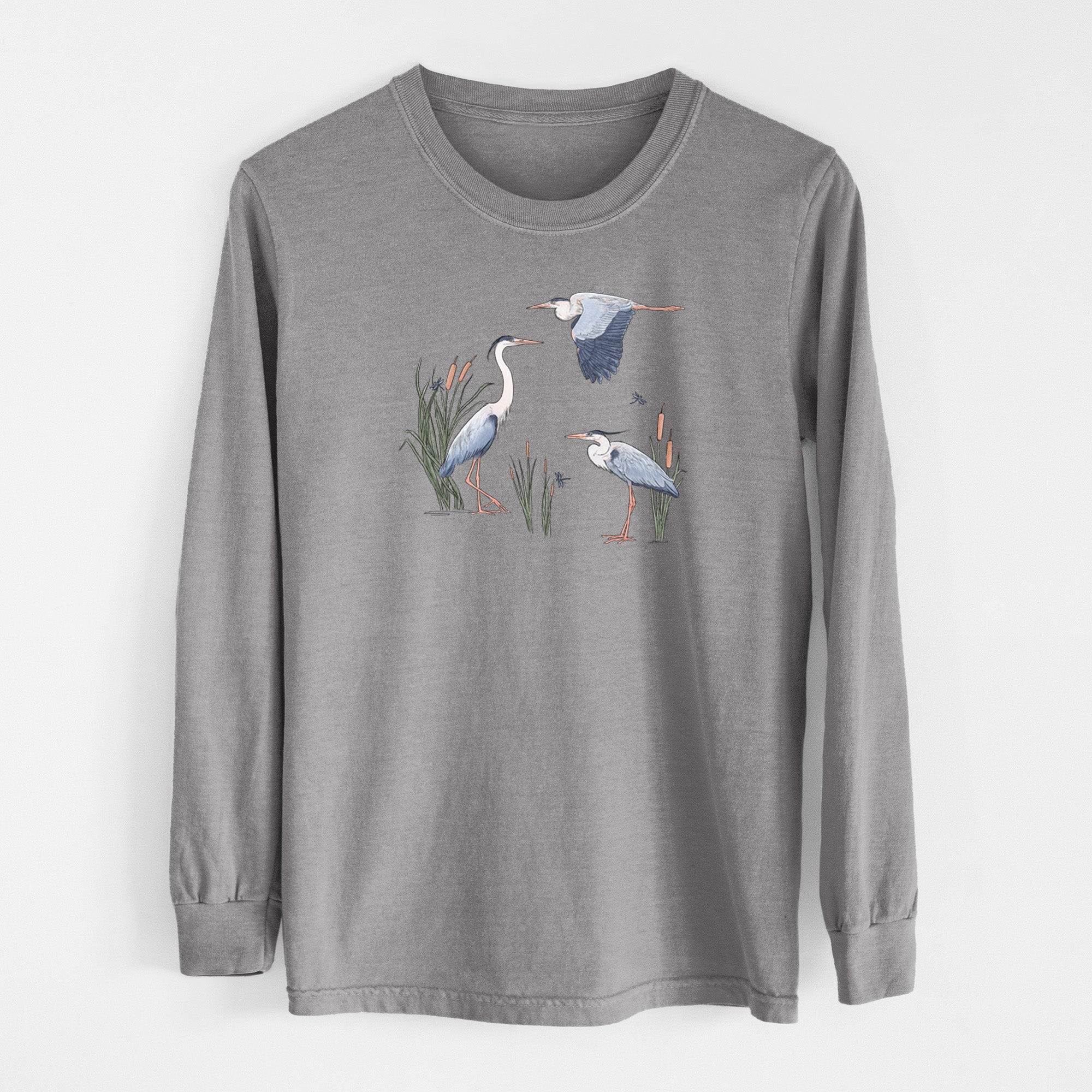 Great Blue Herons in the Cattails - Unisex Comfort Colors 100% Cotton Long Sleeve