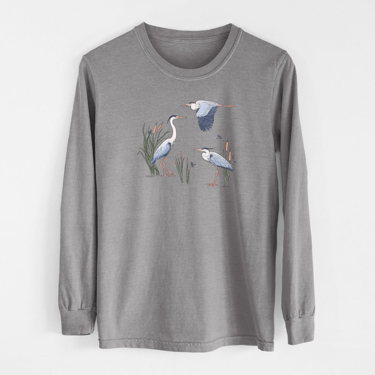 Great Blue Herons in the Cattails - Unisex Comfort Colors 100% Cotton Long Sleeve