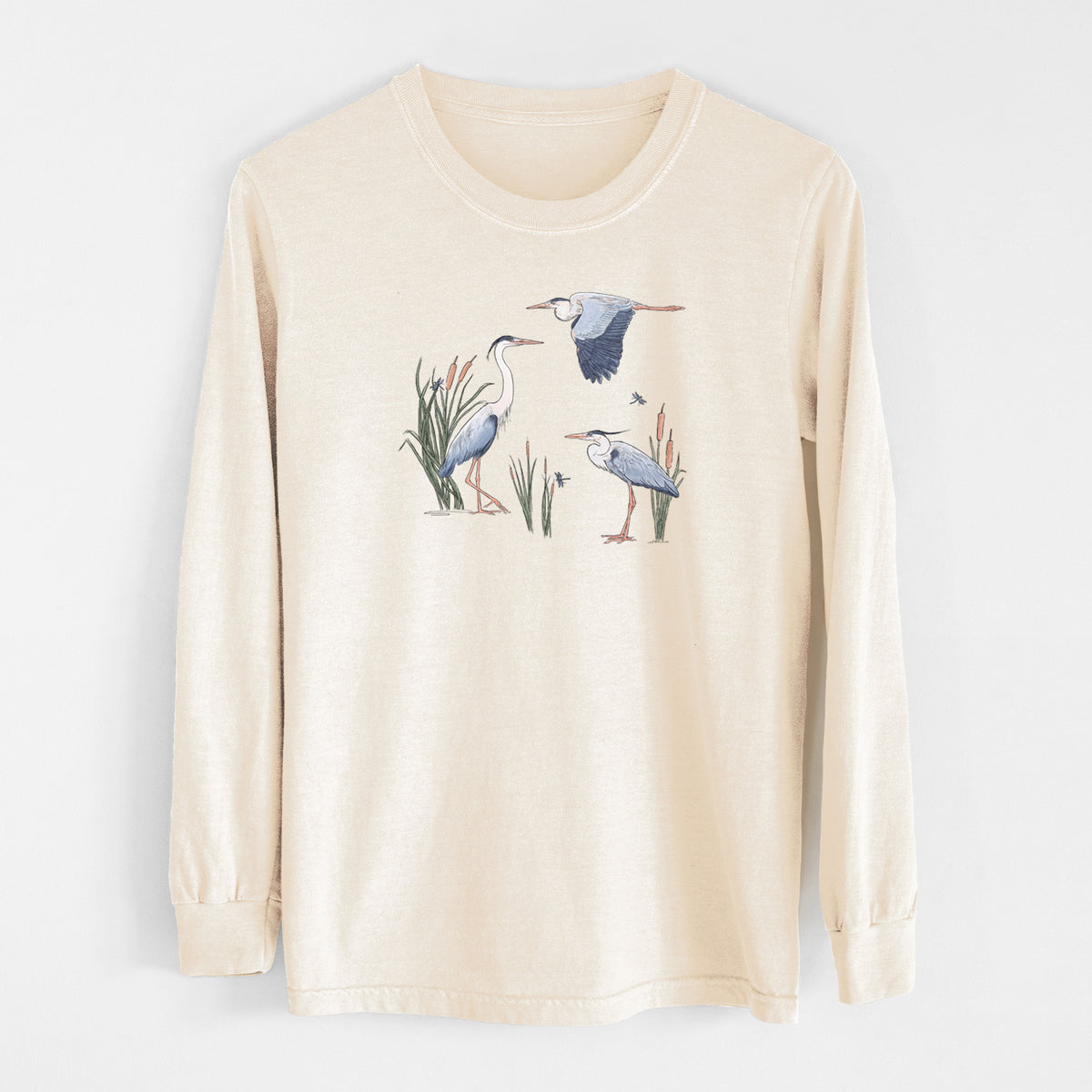 Great Blue Herons in the Cattails - Unisex Comfort Colors 100% Cotton Long Sleeve
